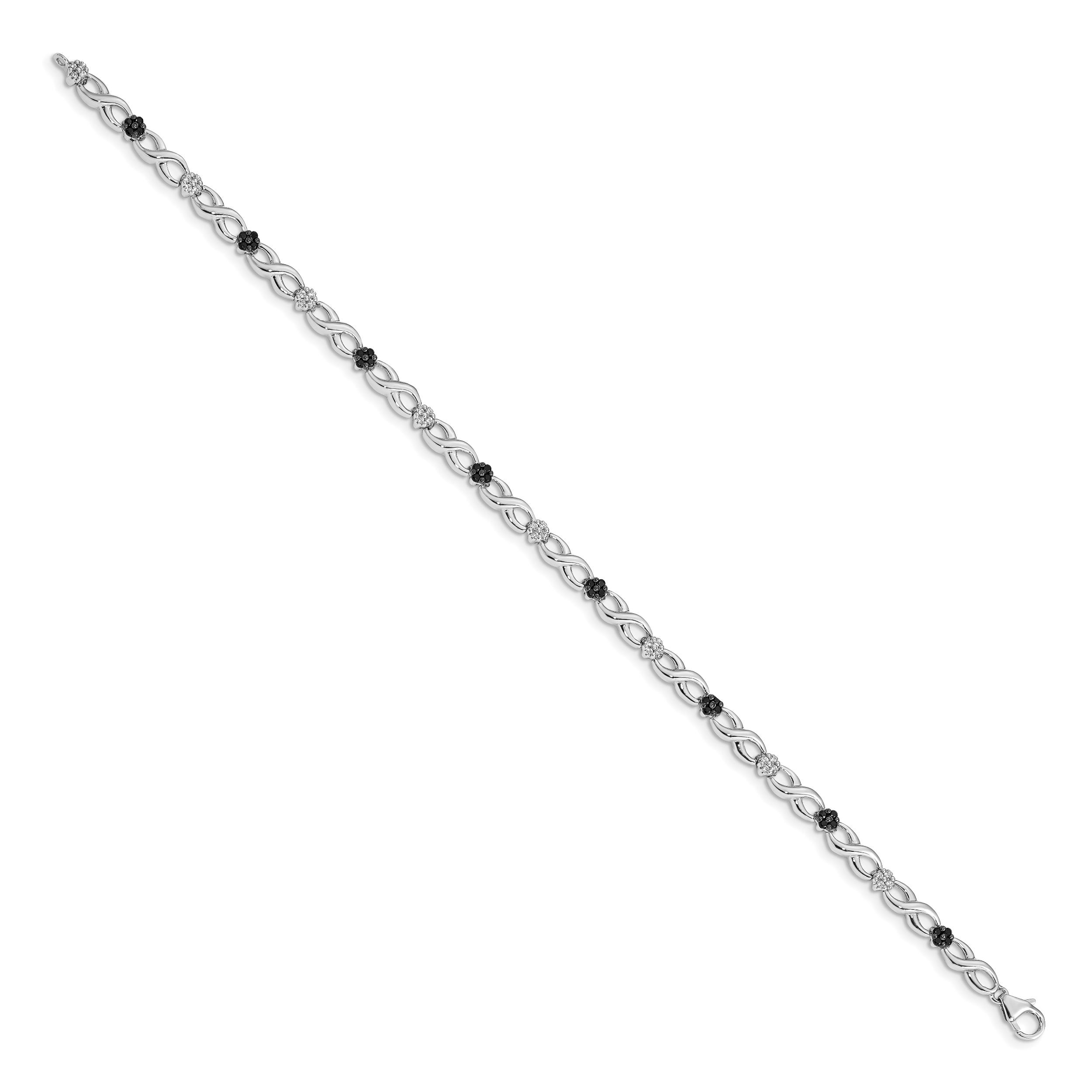 14k White Gold Complete 1/2 carat White and Black Diamond Flower Infinity 7 inch Bracelet Secondary image