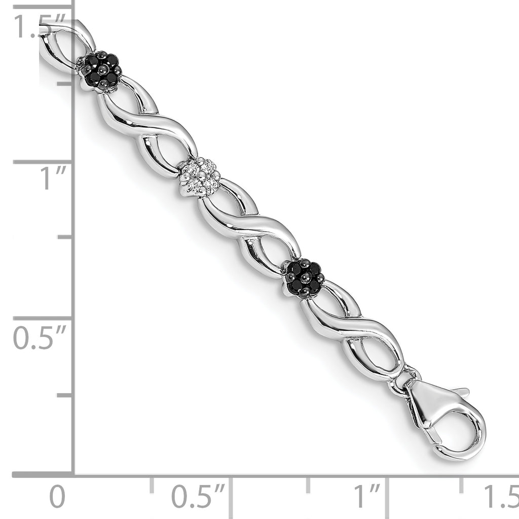 14k White Gold Complete 1/2 carat White and Black Diamond Flower Infinity 7 inch Bracelet
