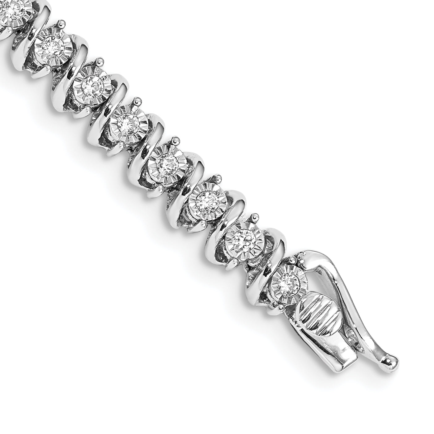 14k White Gold Complete 1 carat Diamond S-link 7 inch Tennis Bracelet - Sophia Jewelers
