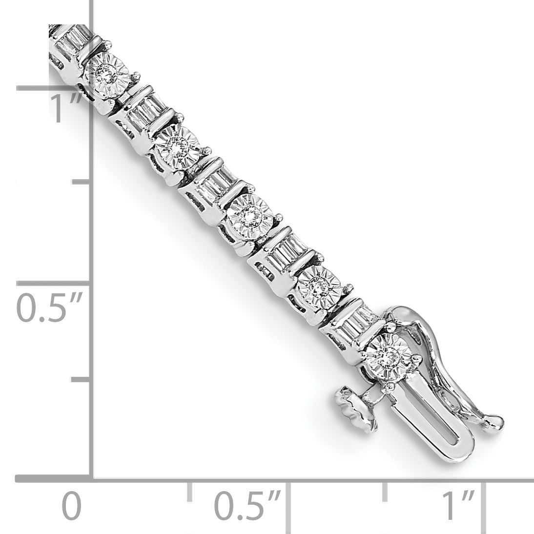 14k White Gold Complete 1 carat Round and Baguette Diamond 7 inch Tennis Bracelet