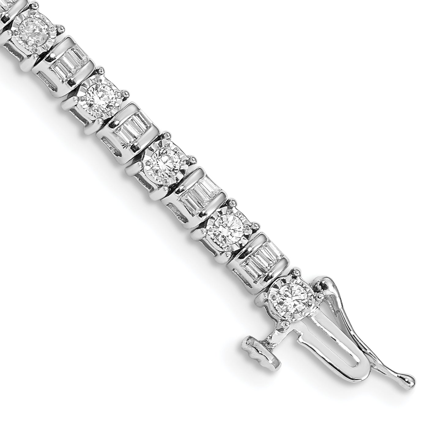 14k White Gold Complete 2 carat Round and Baguette Diamond 7 inch Tennis Bracelet Main image