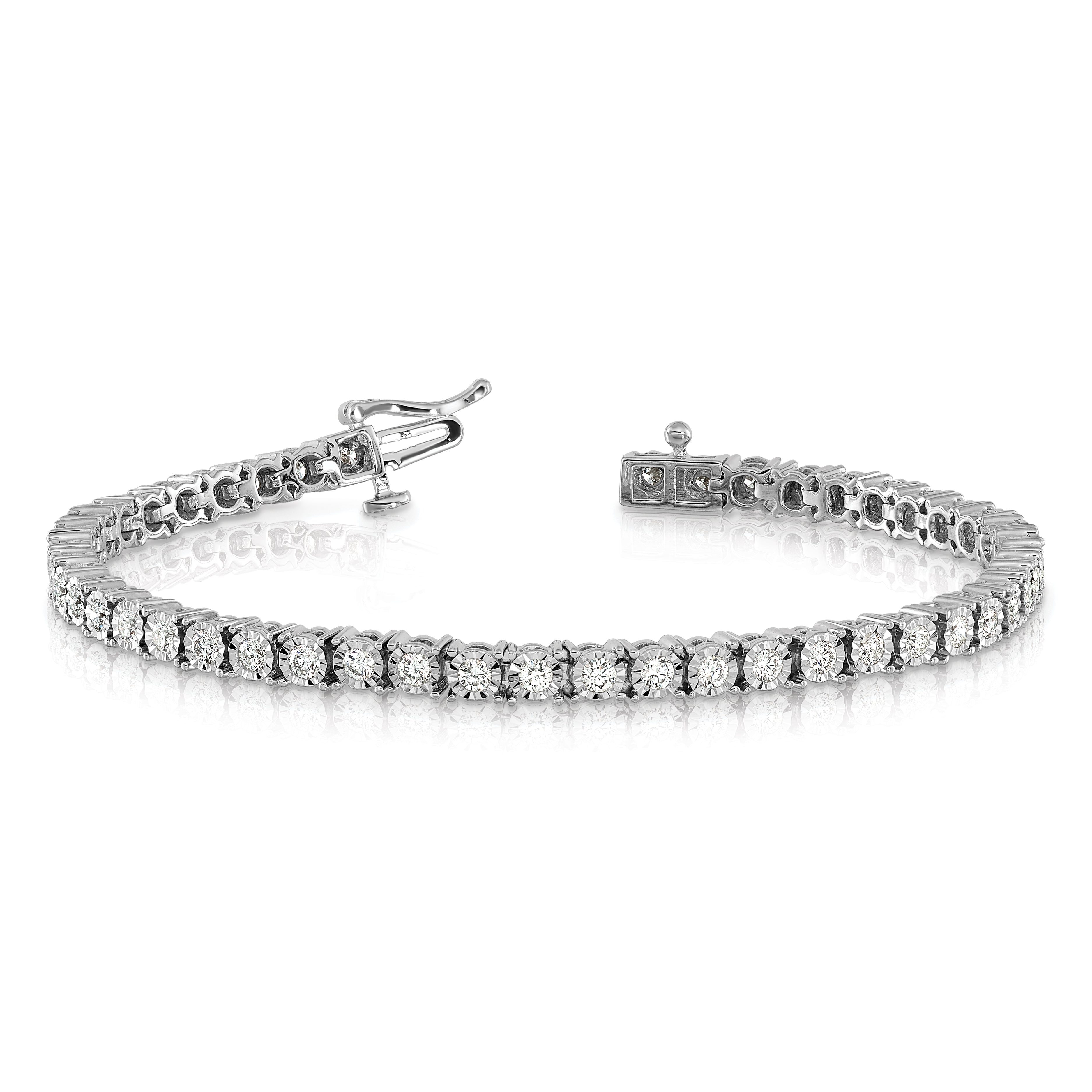 14k White Gold Complete 2 carat Diamond Illusion Setting 7 inch Tennis Bracelet - Sophia Jewelers