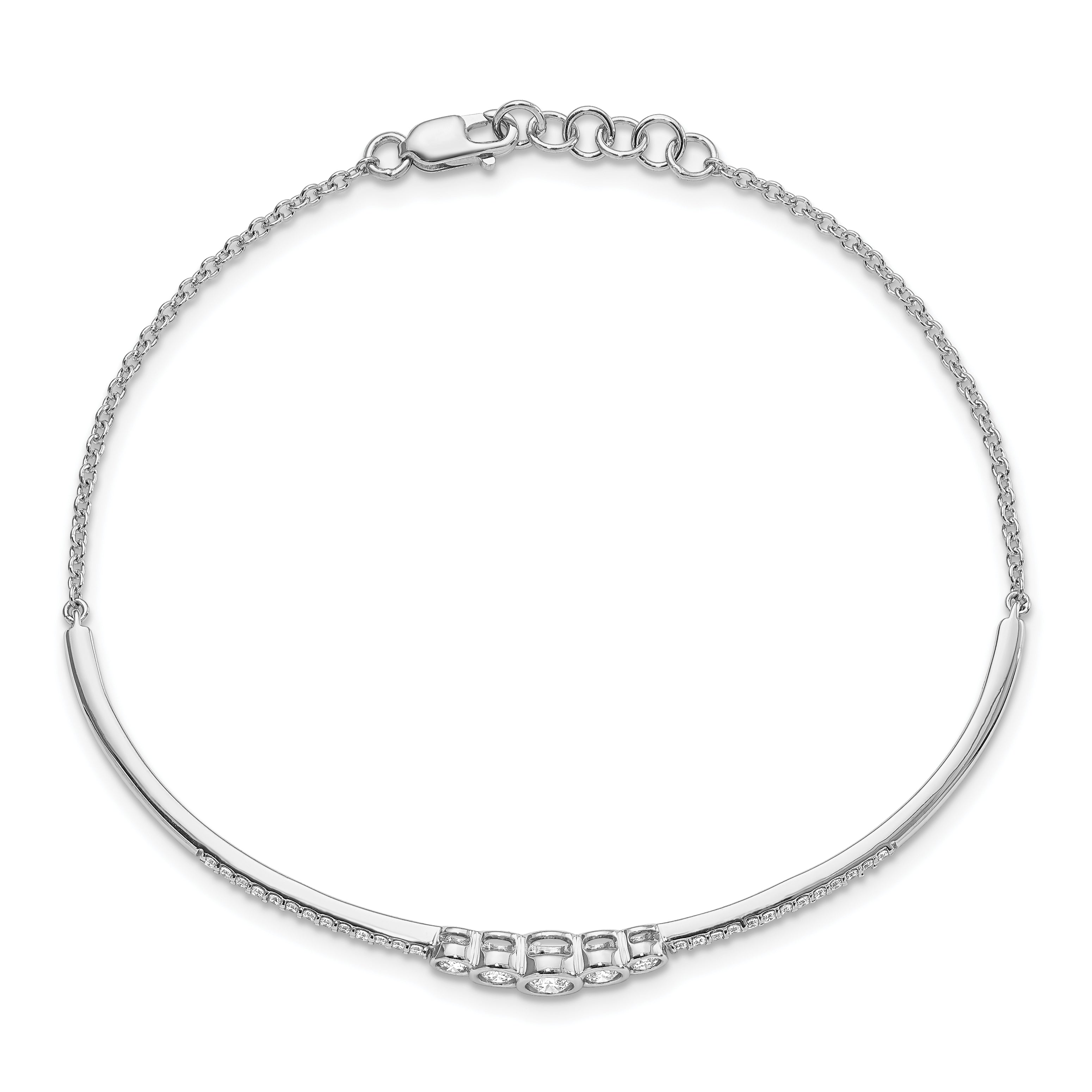 14k White Gold 1/2 carat Lab Grown Diamond VS/SI+ G+ Bezel Set Bar Flexible Bangle Bracelet Secondary image