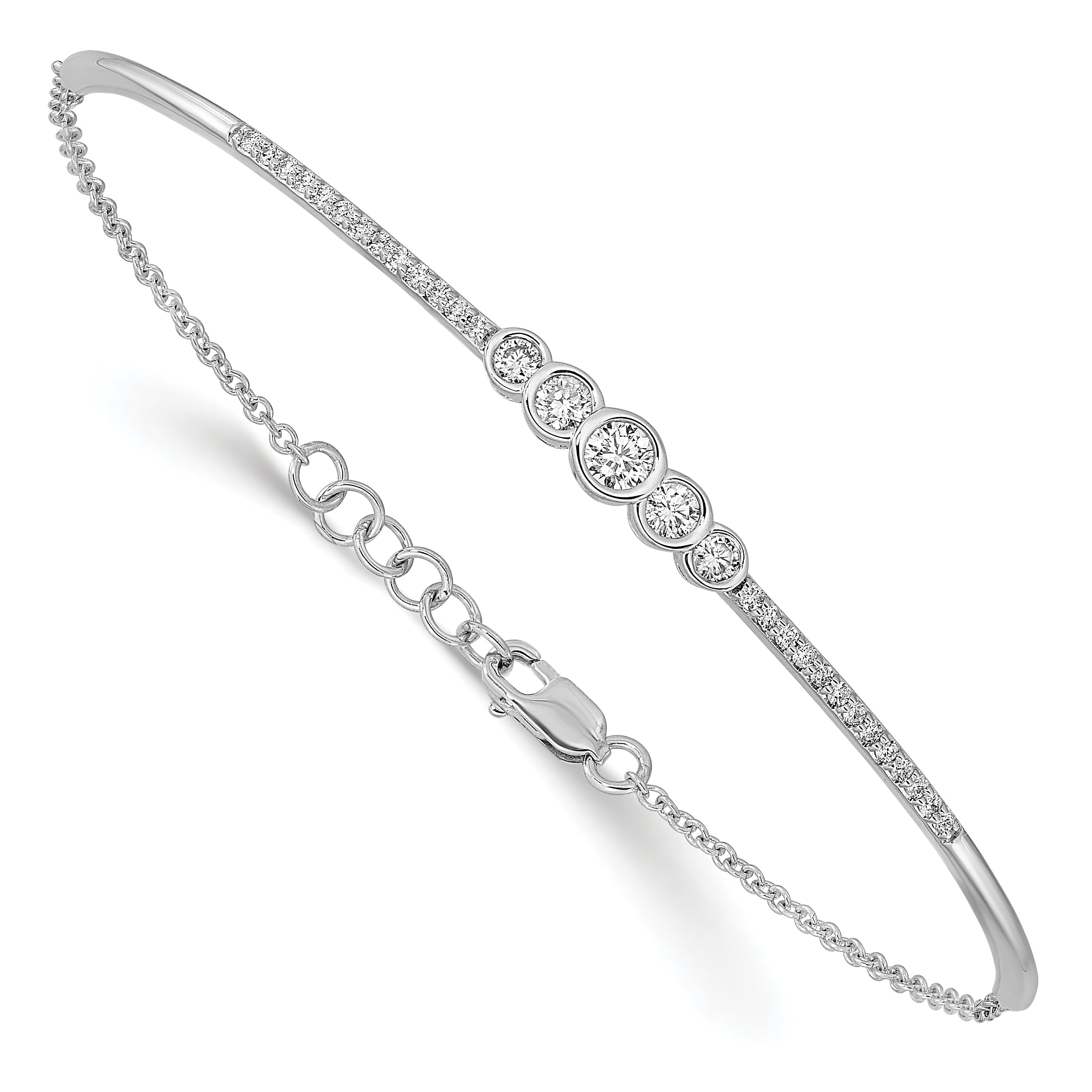 14k White Gold 1/2 carat Lab Grown Diamond VS/SI+ G+ Bezel Set Bar Flexible Bangle Bracelet Main image
