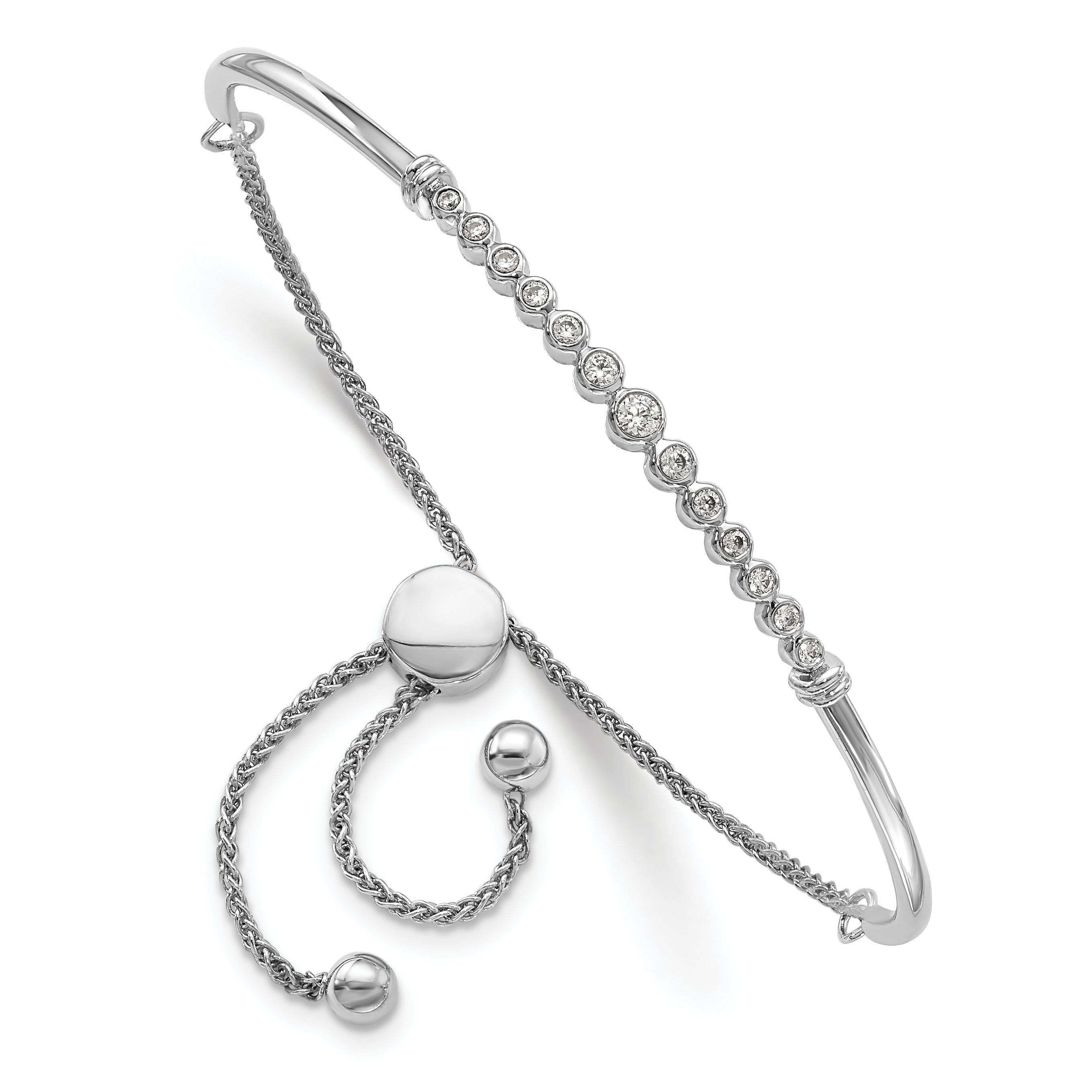 14k White Gold 1/5 carat Lab Grown Diamond VS/SI+ G+ Complete Adjustable Bolo Bracelet Main image