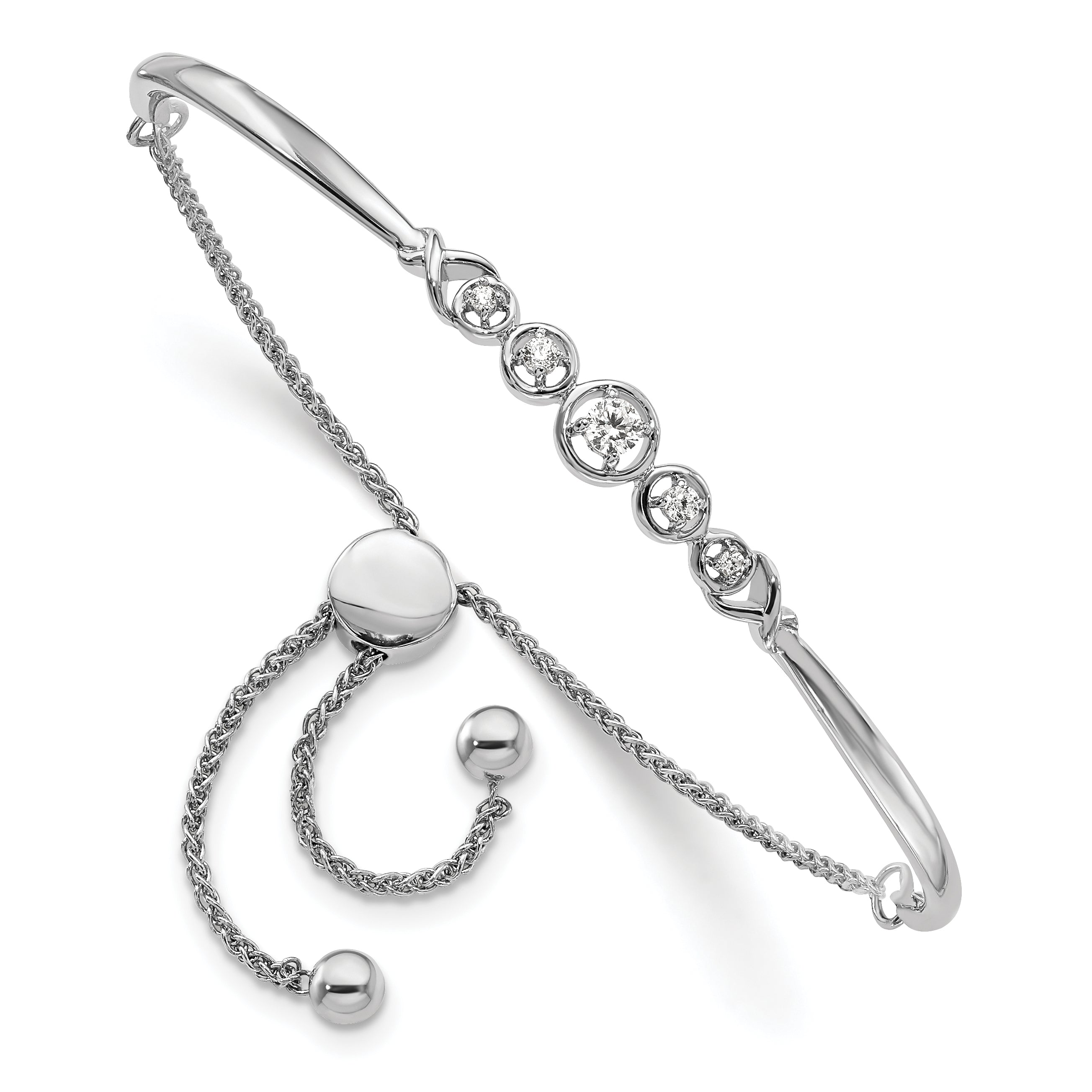 14k White Gold 1/6 carat Lab Grown Diamond VS/SI+ G+ Complete Adjustable Bolo Bracelet Main image