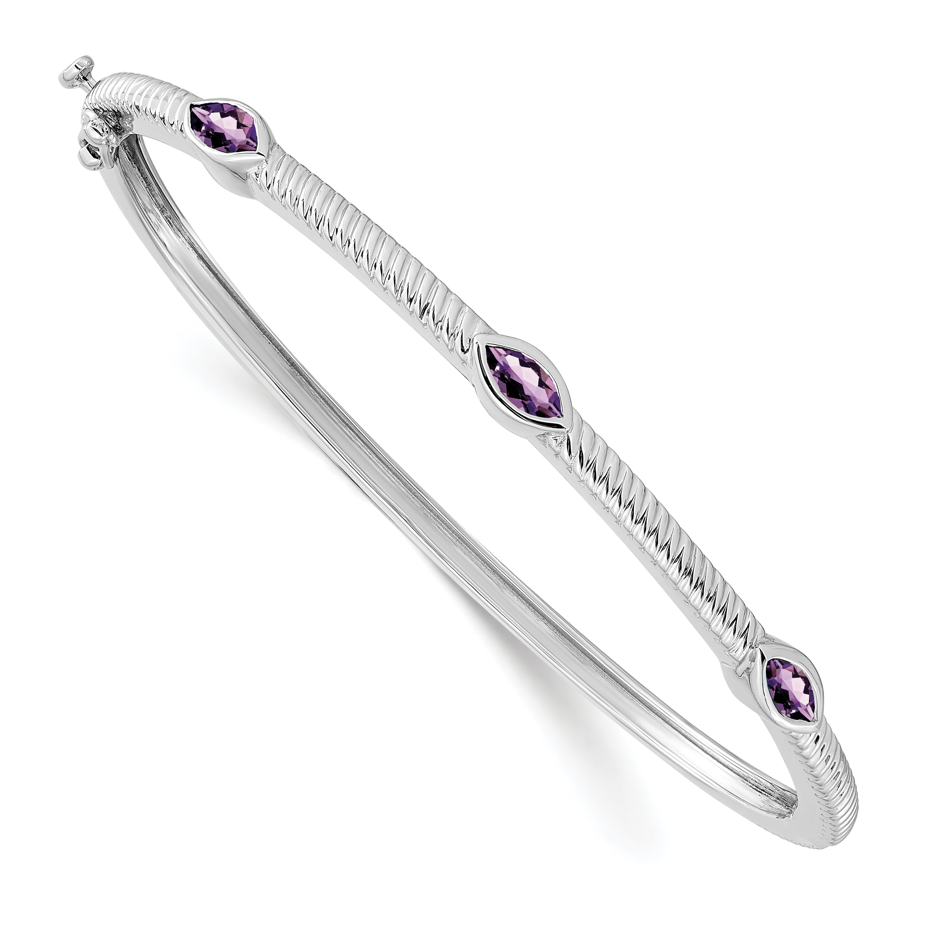10k White Gold Marquise Amethyst 3 Stone Bangle Main image