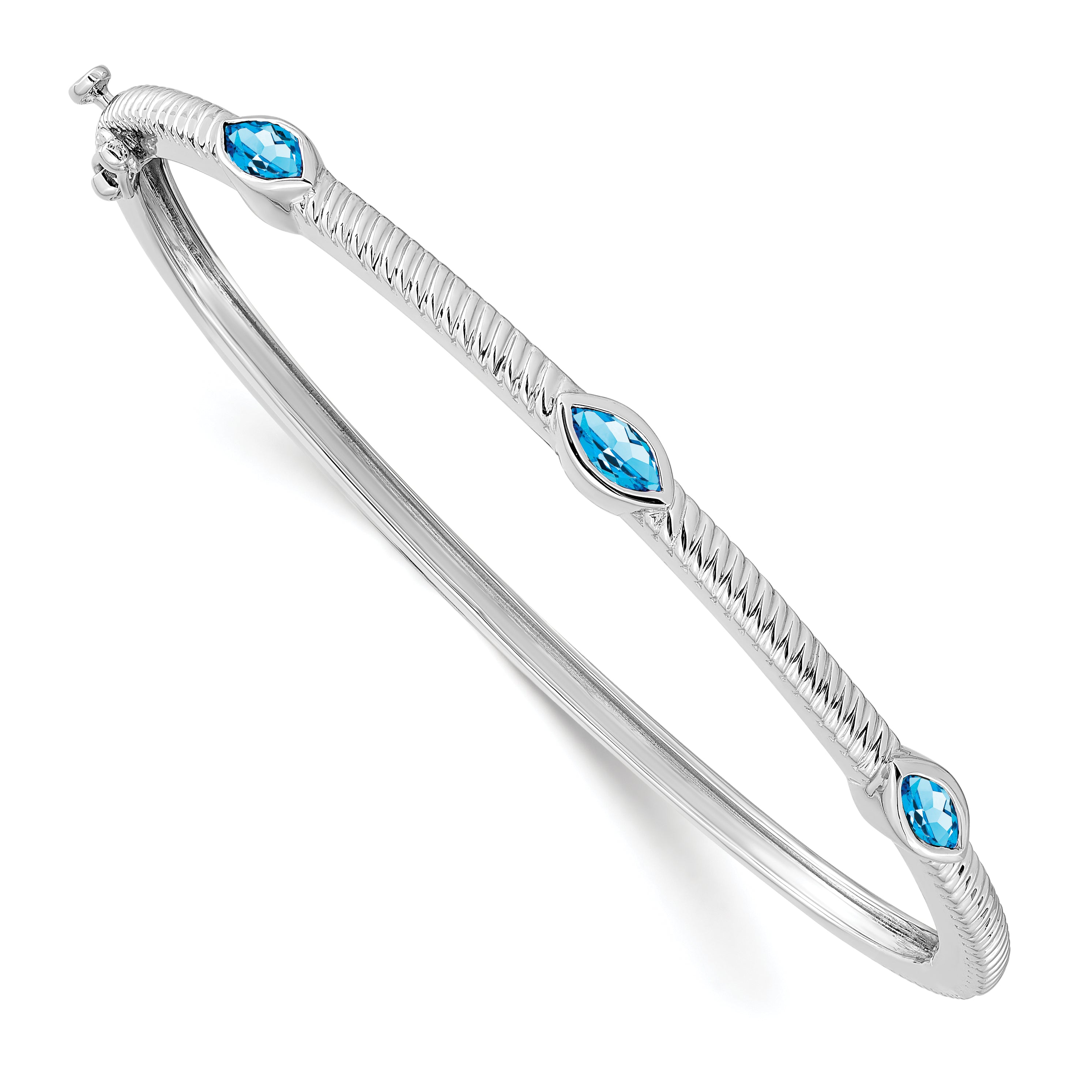 10k White Gold Marquise Blue Topaz 3 Stone Bangle Main image