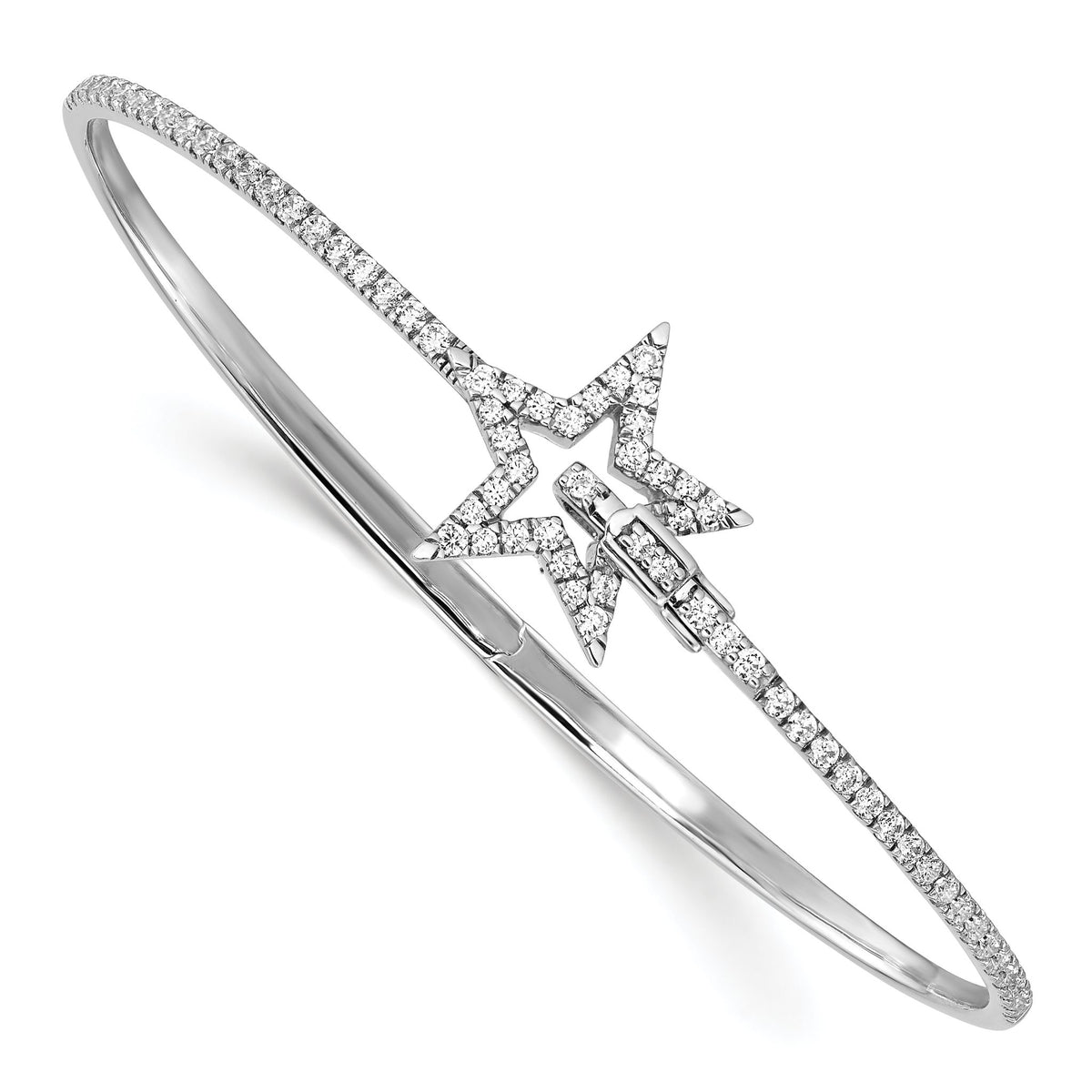 Lab-Grown Diamond Star Bangle Bracelet in 14K White Gold, Hinged (7/8 ct. tw.) - Sophia Jewelers Main image
