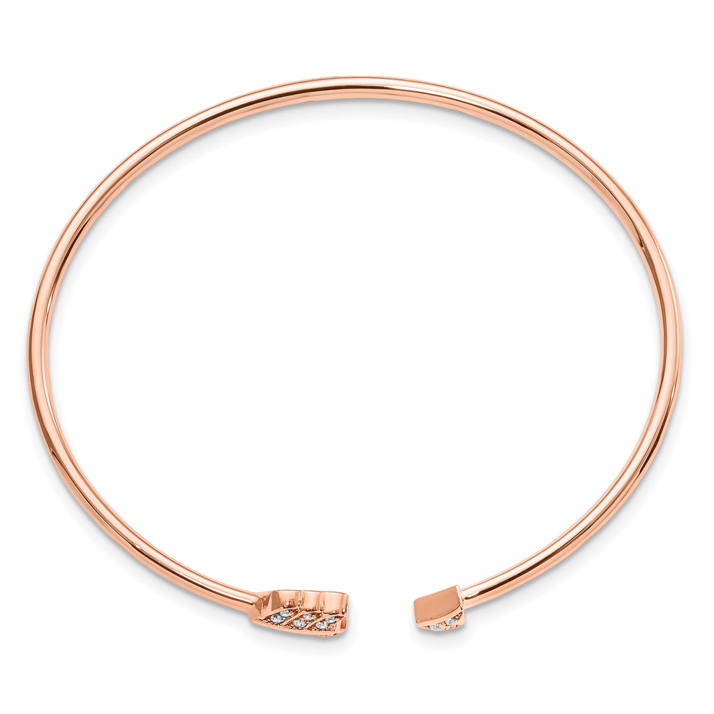 14k Rose Gold 1/10 carat Lab Grown Diamond VS/SI+ G+ Arrow Cuff Flexible Bangle Bracelet