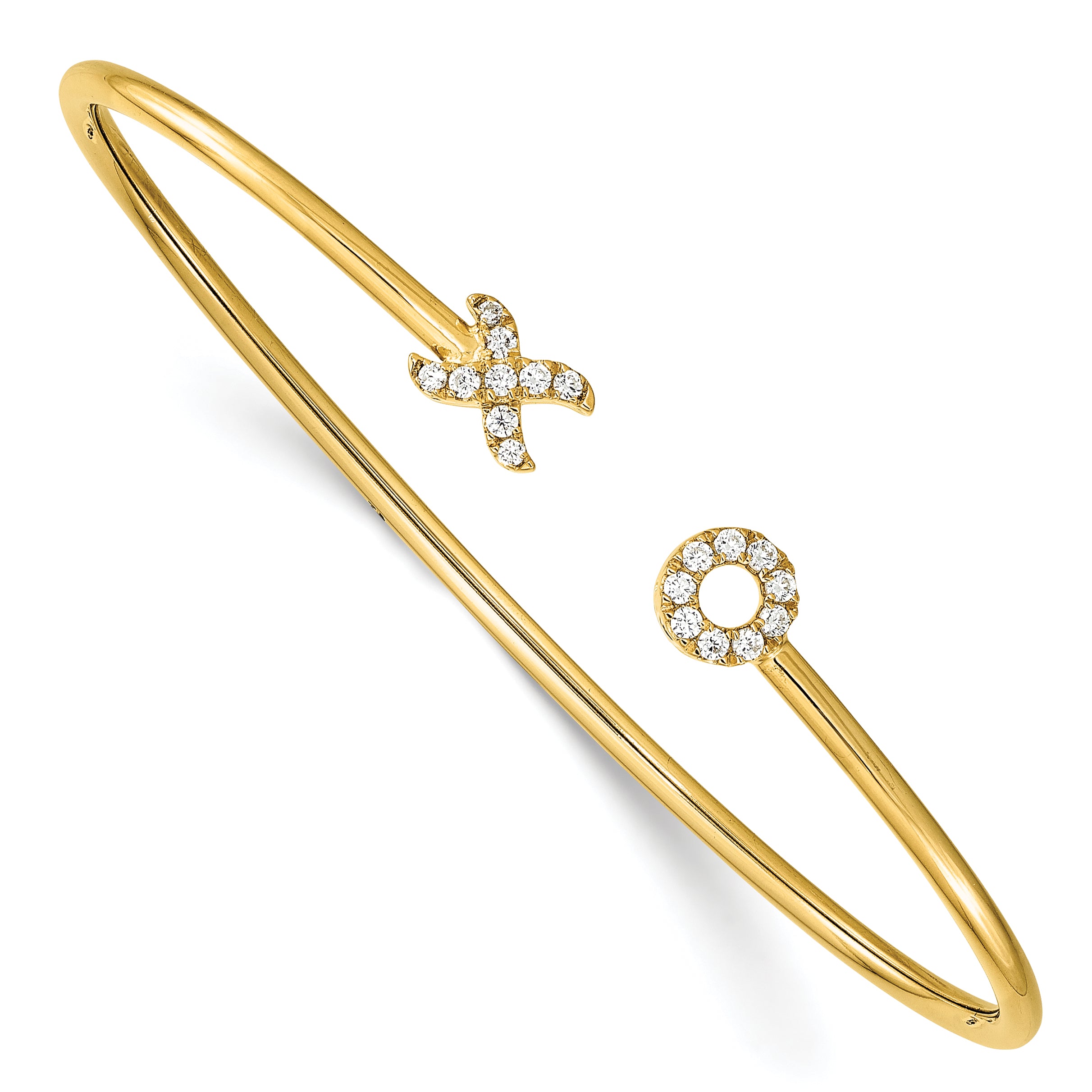14k 1/5 carat Lab Grown Diamond VS/SI+ G+ X and O Cuff Flexible Bangle Bracelet