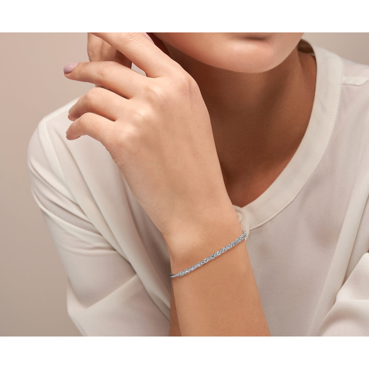 Lab-Grown Diamond Bangle Bracelet in 14K White Gold (1 7/8 ct. tw.), 7 Inch - Sophia Jewelers