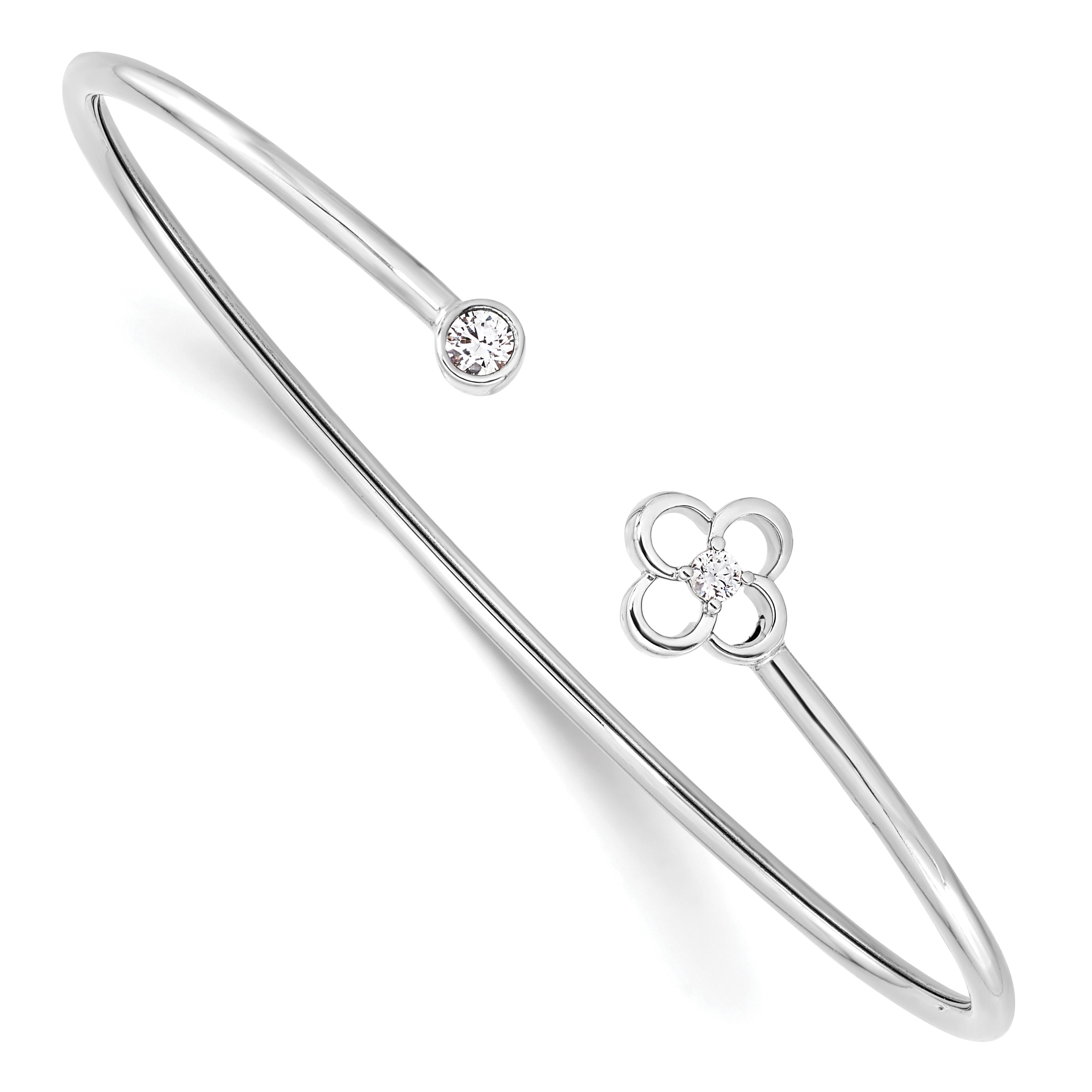 14k White Gold 1/6 carat Lab Grown Diamond VS/SI+ G+ Floral Flexible Bangle Bracelet Main image