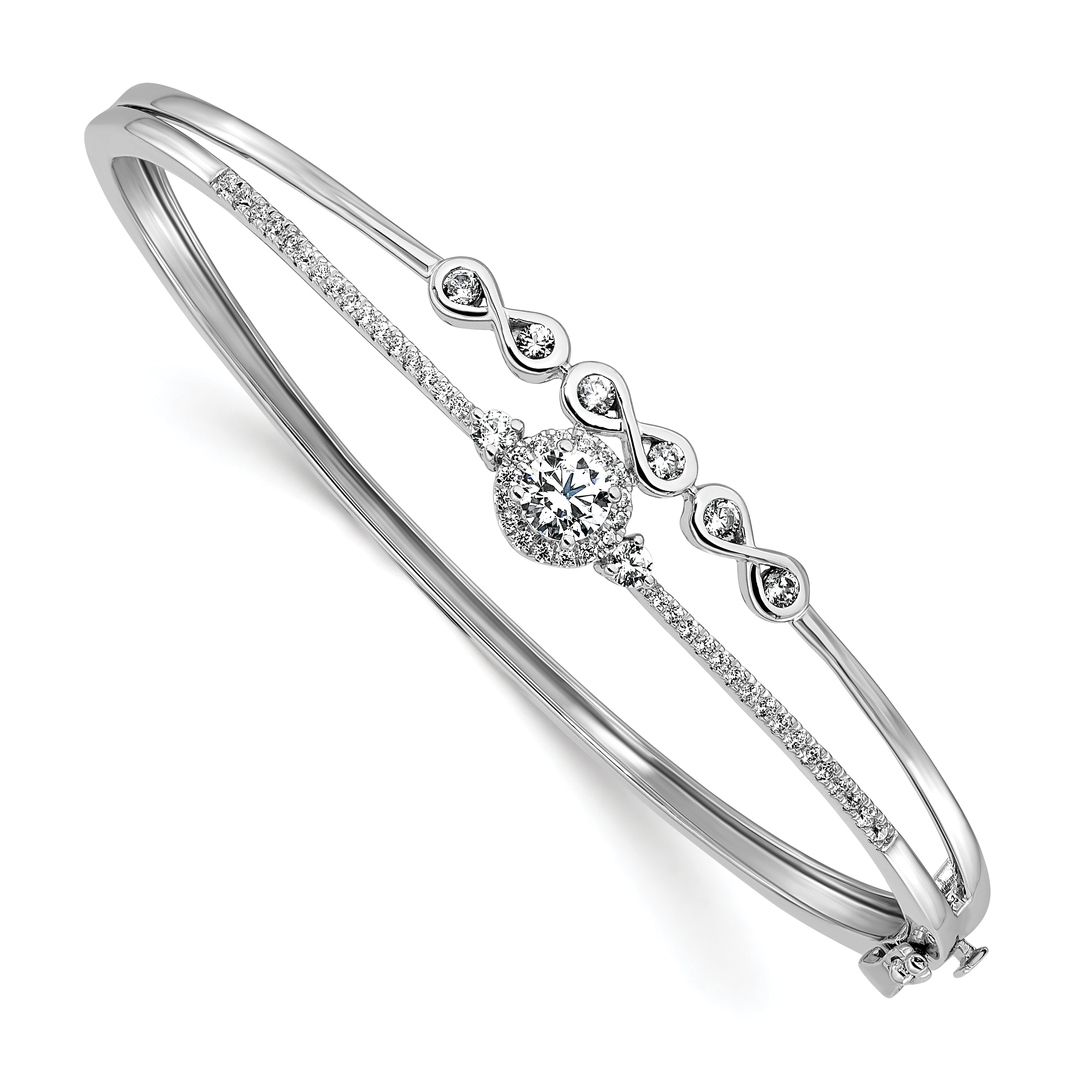 14k White Gold 1 carat Lab Grown Diamond VS/SI+ G+ Double Strand Infinity and Round Bangle Bracelet Main image