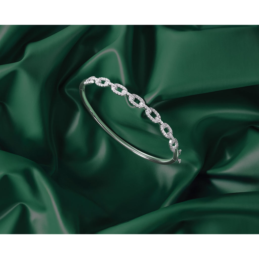 Lab-Grown Diamond Link Bangle Bracelet in 14K White Gold (1 ct. tw.), 6.8 Inch - Sophia Jewelers