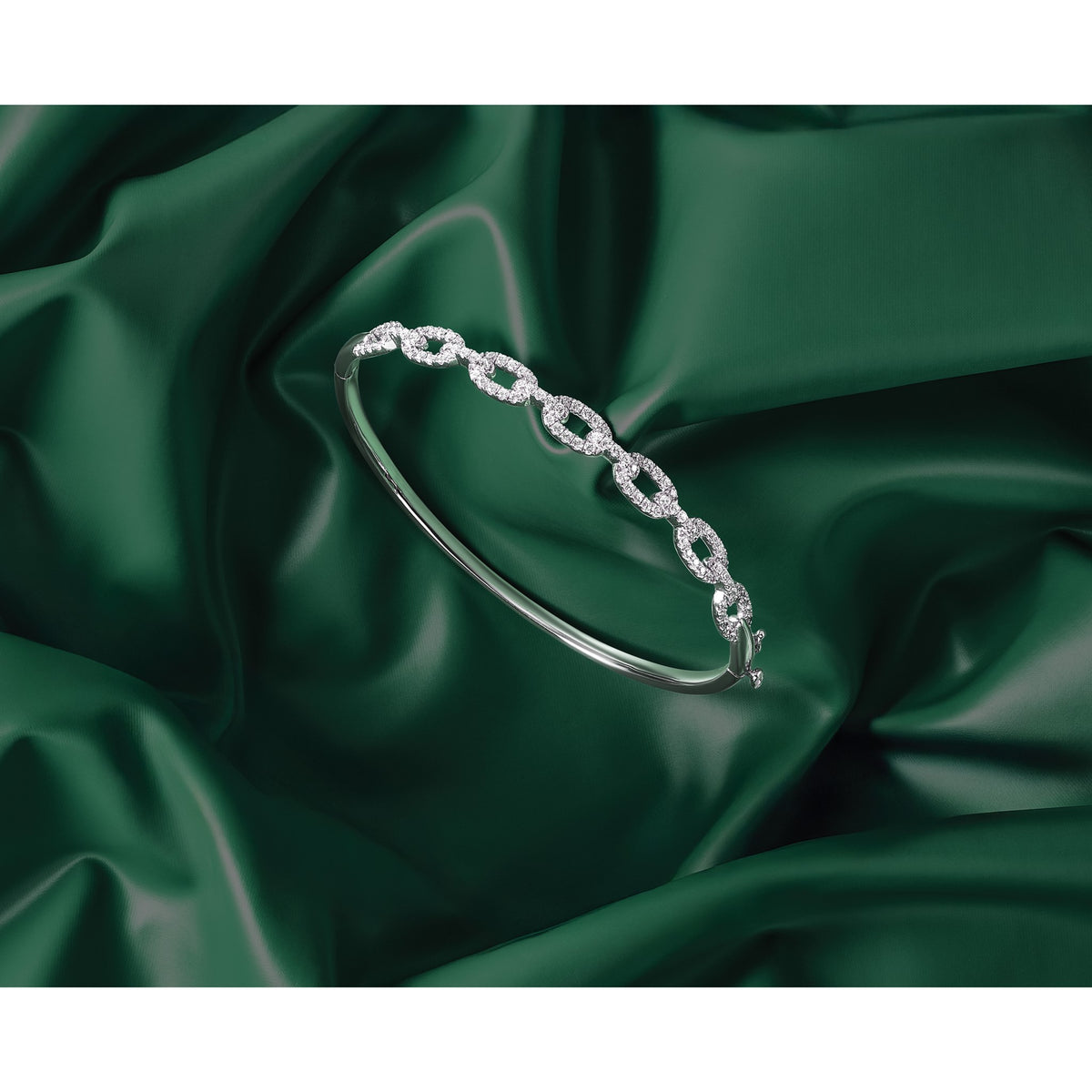 Lab-Grown Diamond Link Bangle Bracelet in 14K White Gold (1 ct. tw.), 6.8 Inch - Sophia Jewelers
