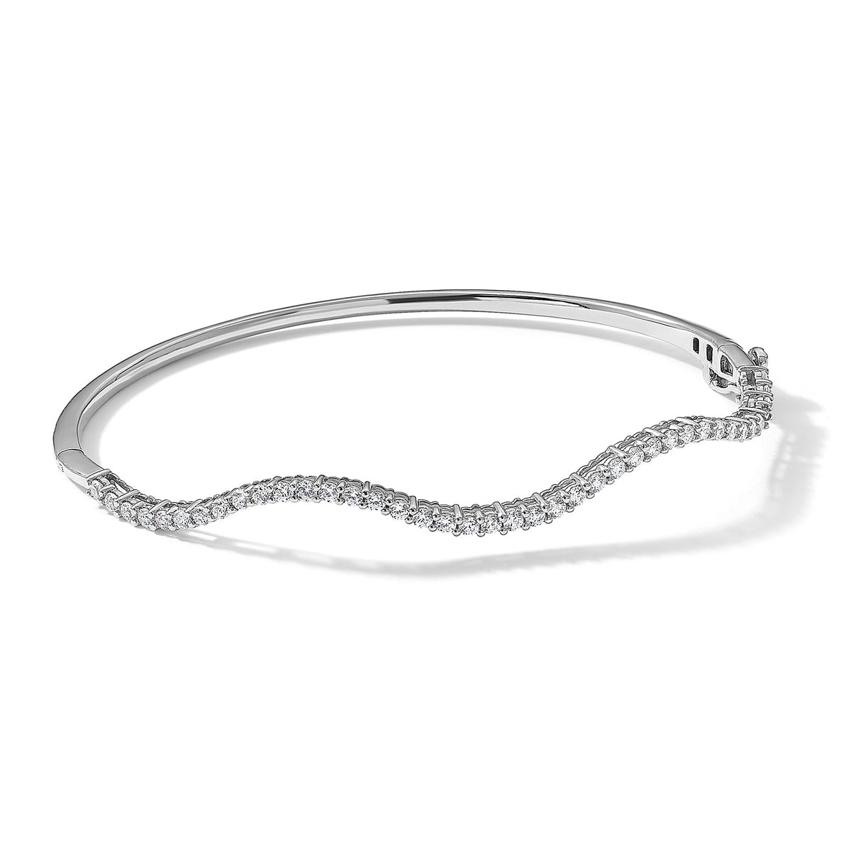 Lab-Grown Diamond Wavy Bangle Bracelet in 14K White Gold (1 ct. tw.), 6.8 Inch - Sophia Jewelers