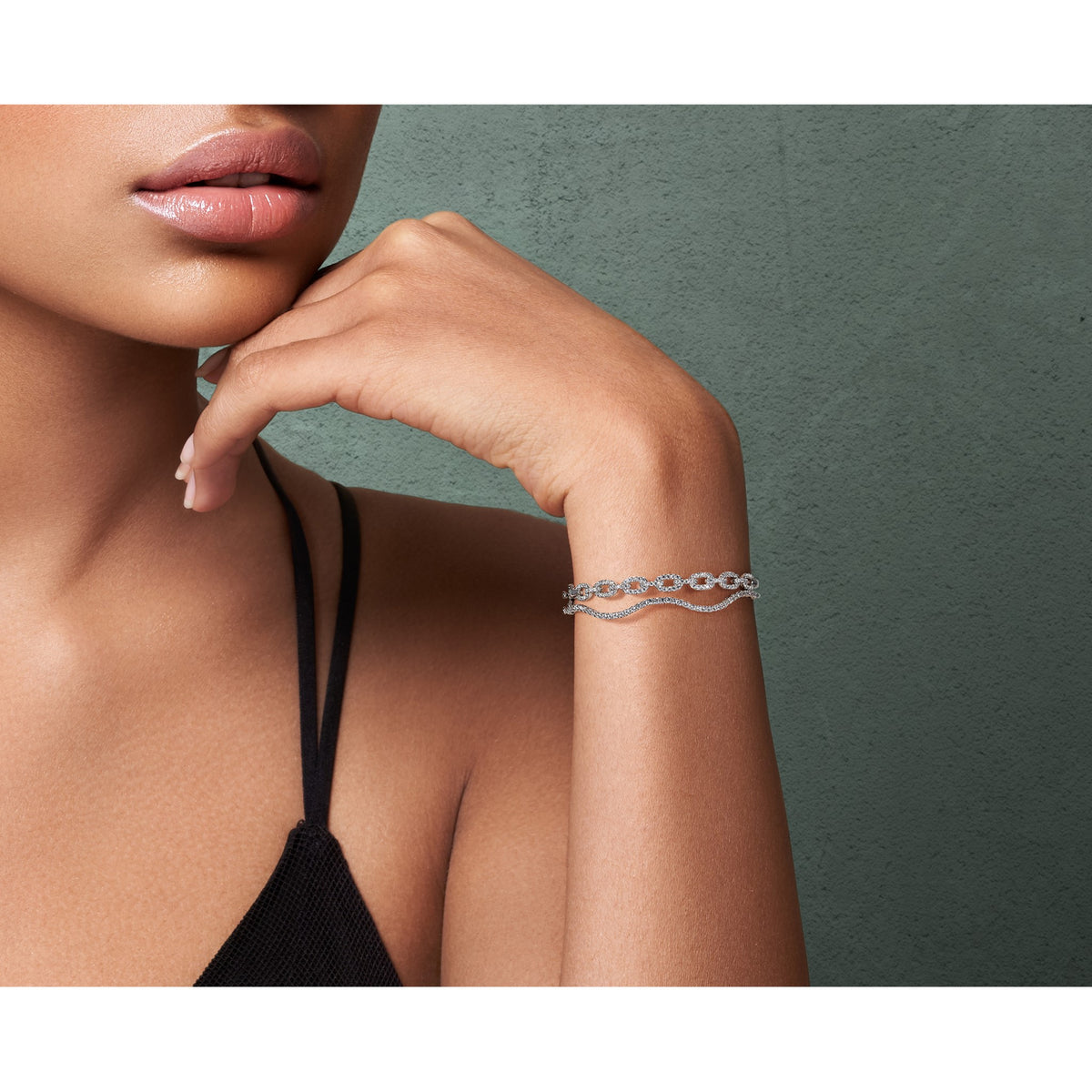 Lab-Grown Diamond Wavy Bangle Bracelet in 14K White Gold (1 ct. tw.), 6.8 Inch - Sophia Jewelers