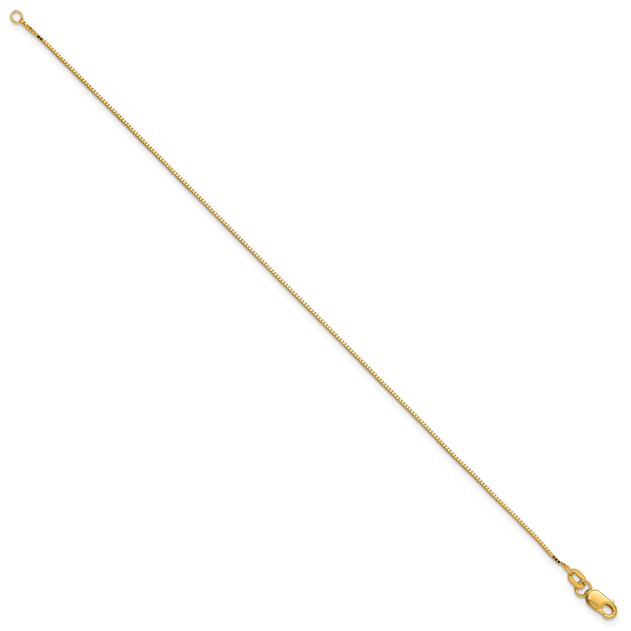 14K 9 inch .9mm Box with Lobster Clasp Anklet