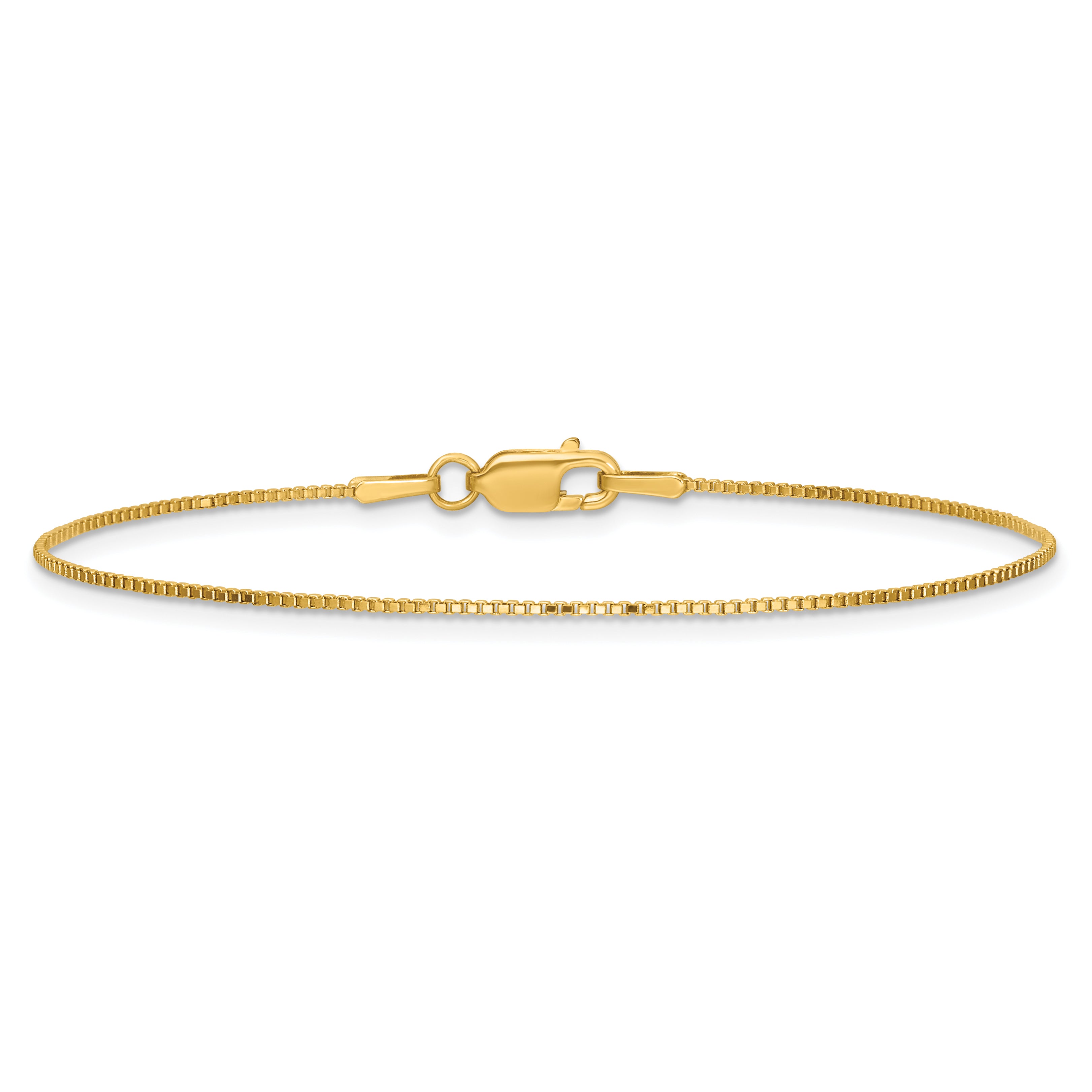 14K 9 inch .9mm Box with Lobster Clasp Anklet