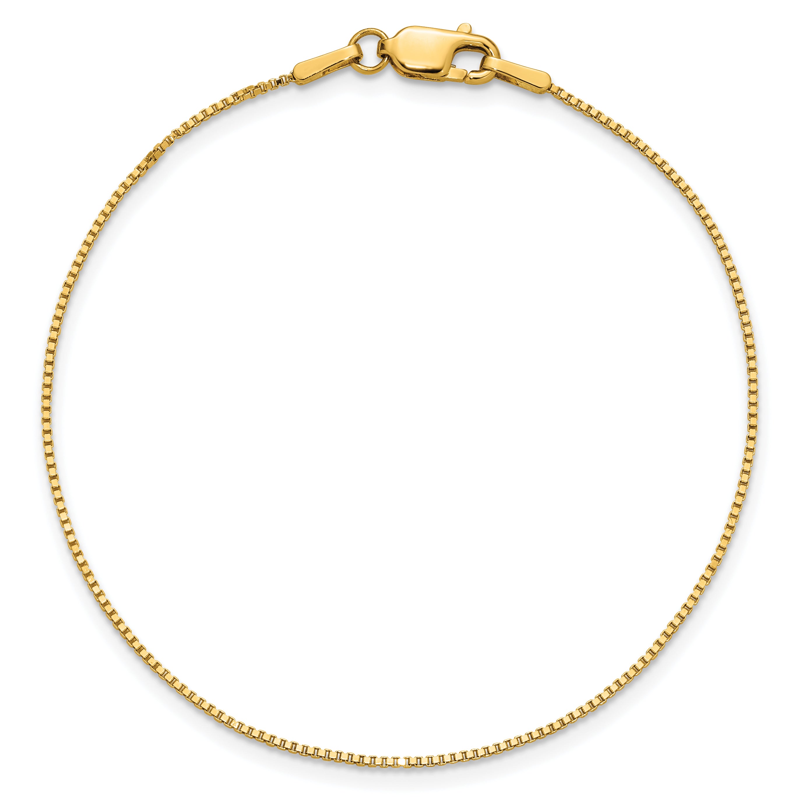 14K 9 inch .9mm Box with Lobster Clasp Anklet