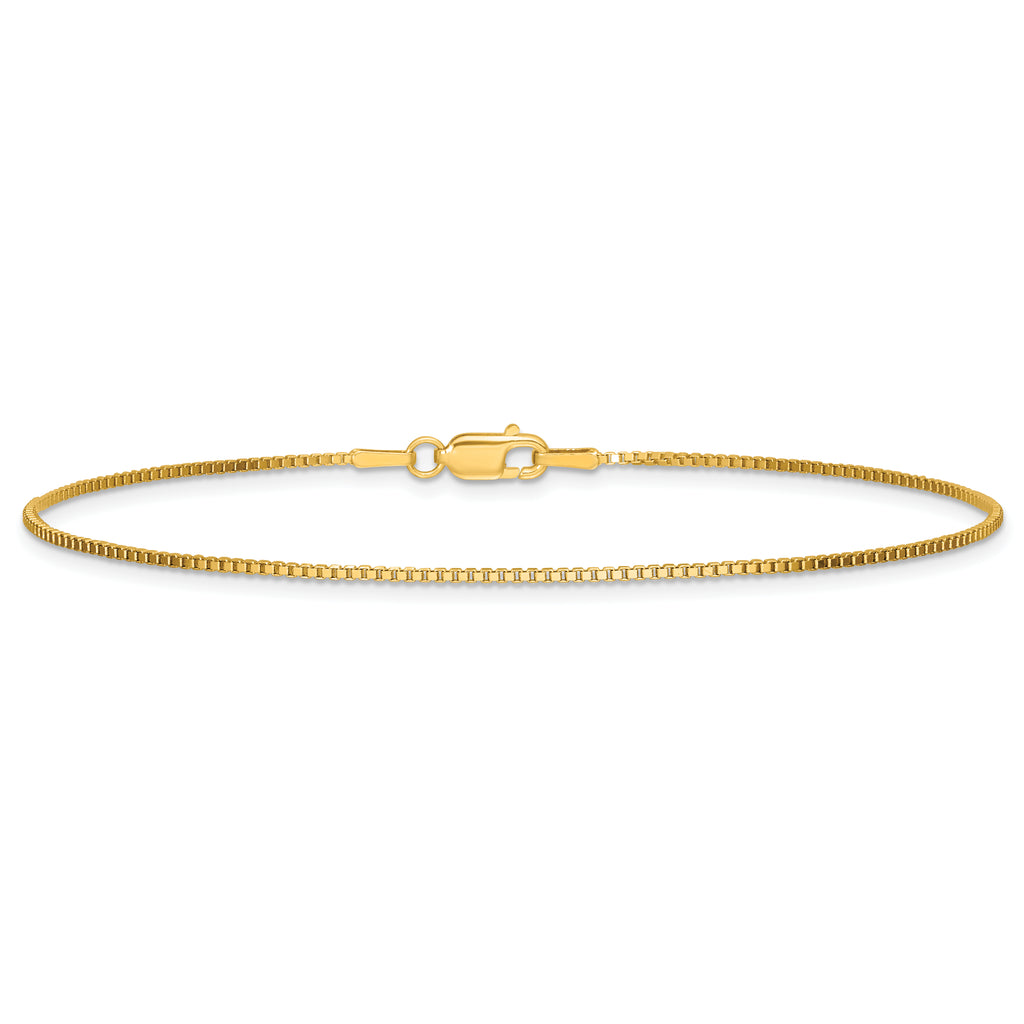 14K 9 inch 1.05mm Box with Lobster Clasp Anklet