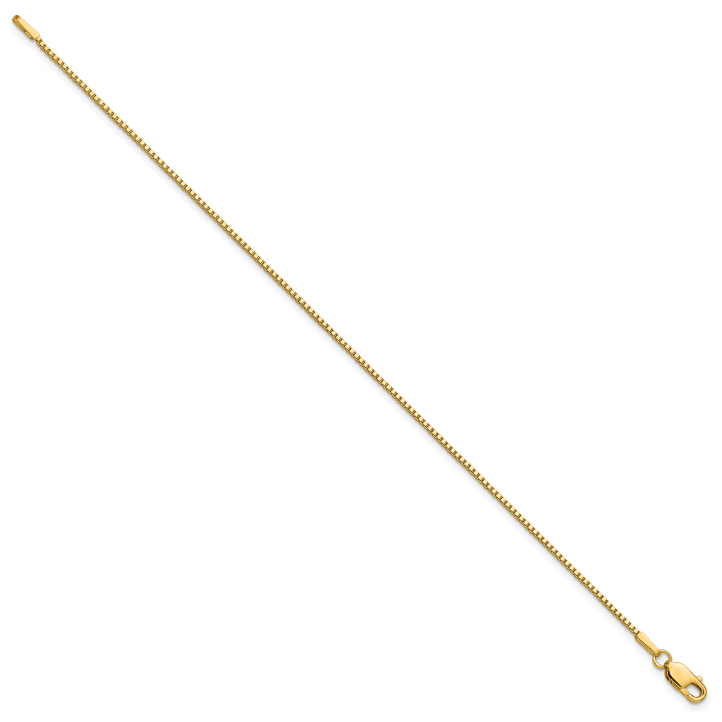 14K 9 inch 1.1mm Box with Lobster Clasp Anklet