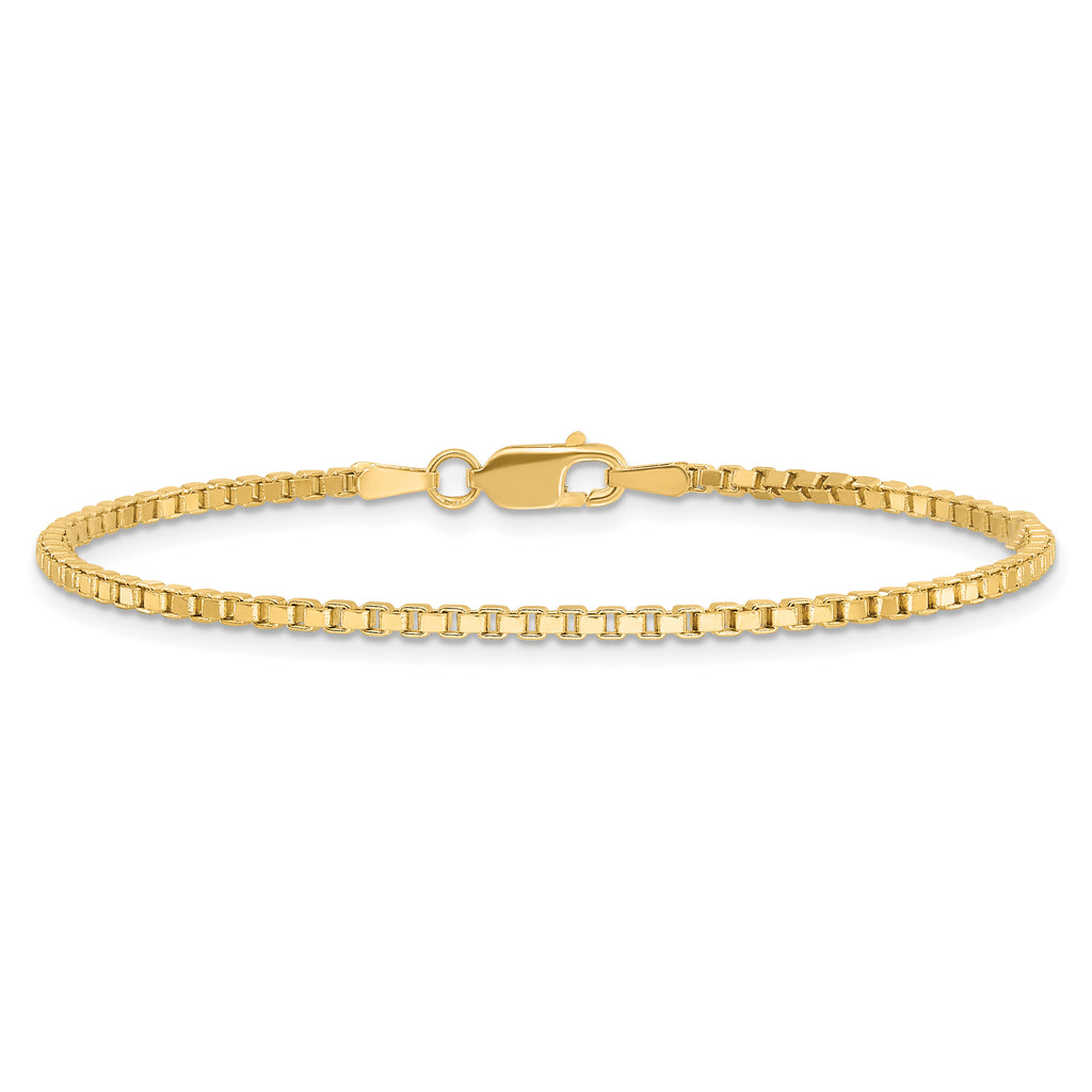 14K 7 inch 1.9mm Box with Lobster Clasp Bracelet
