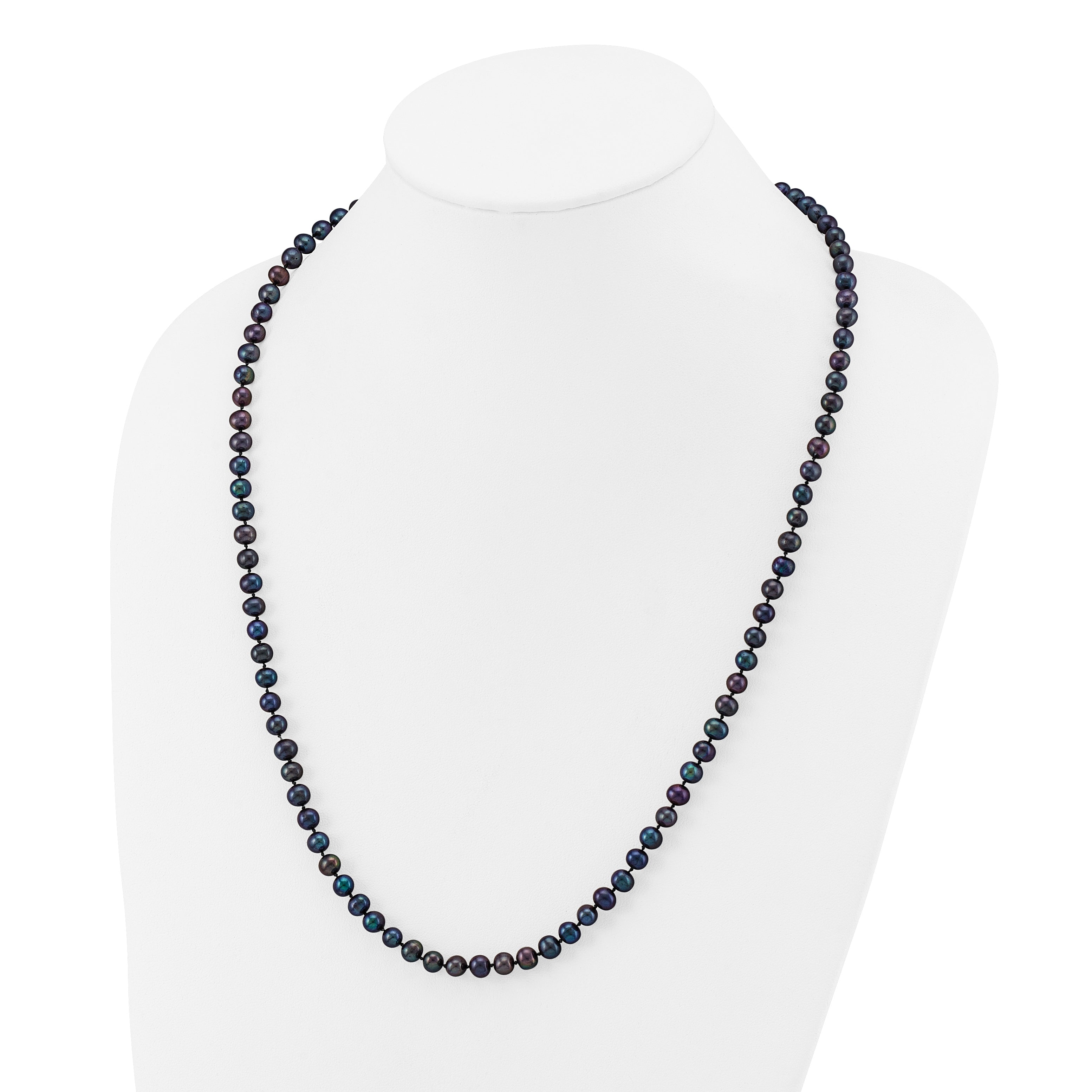 14k 5-6mm Black Near-Round Freshwater Cultured Pearl 24 inch Necklace
