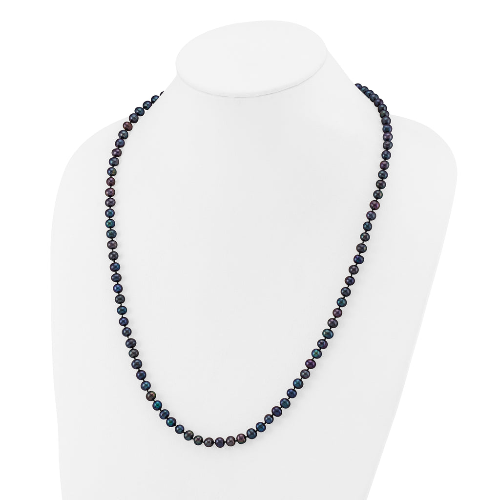14k 5-6mm Black Near-Round Freshwater Cultured Pearl 24 inch Necklace