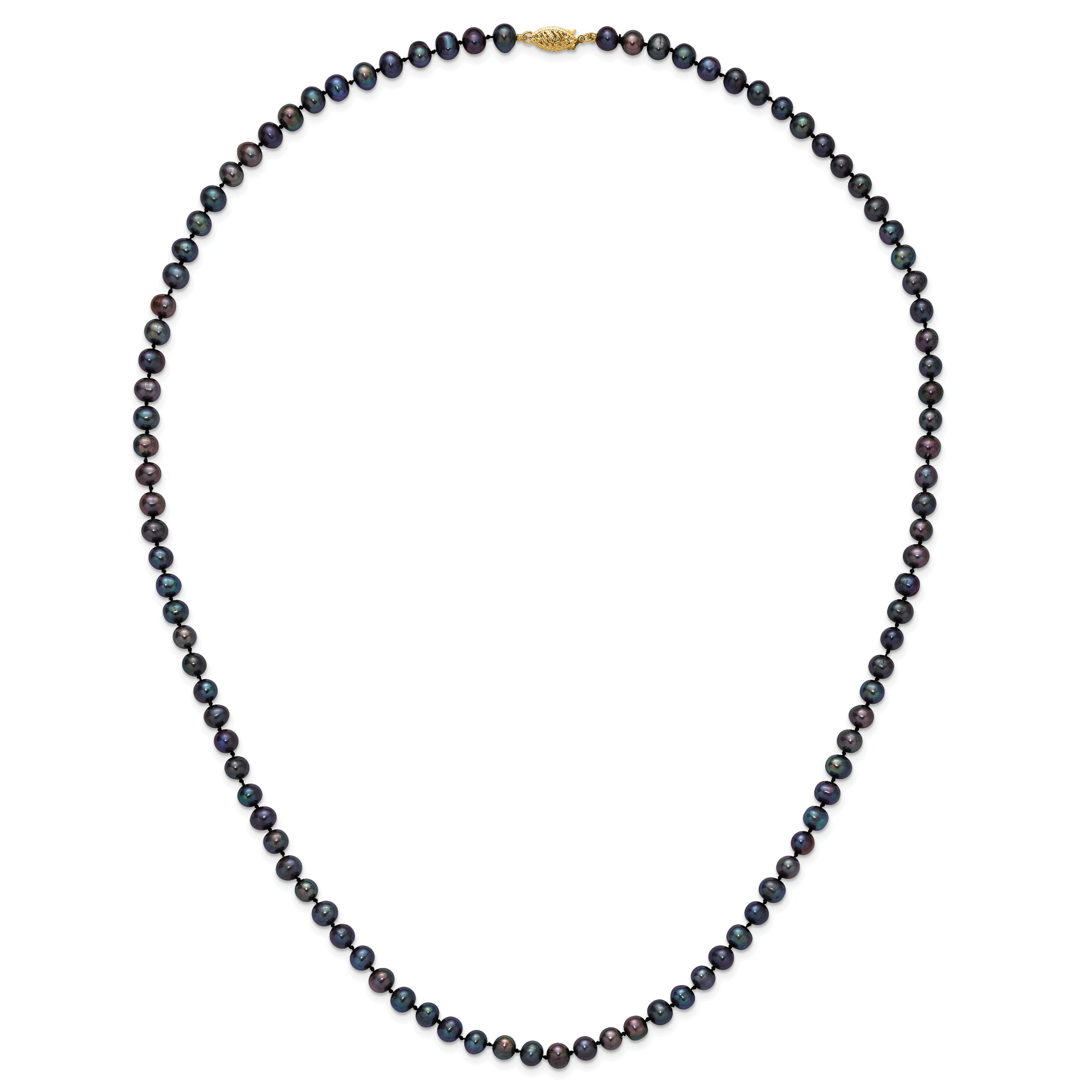 14k 5-6mm Black Near-Round Freshwater Cultured Pearl 24 inch Necklace