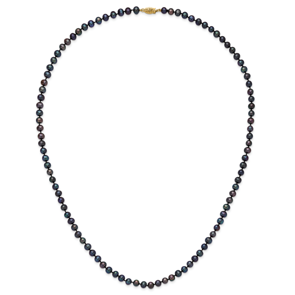 14k 5-6mm Black Near-Round Freshwater Cultured Pearl 24 inch Necklace