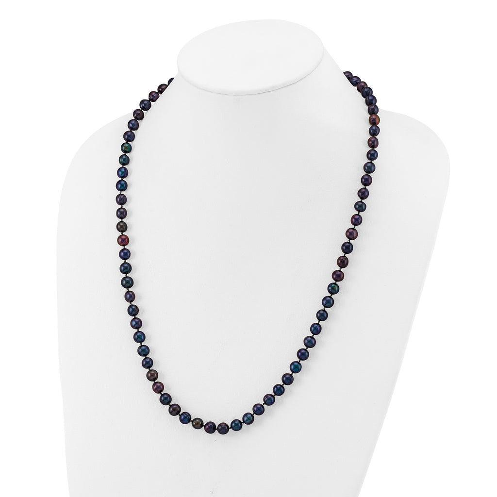14k 6-7mm Black Near-Round Freshwater Cultured Pearl 24 inch Necklace