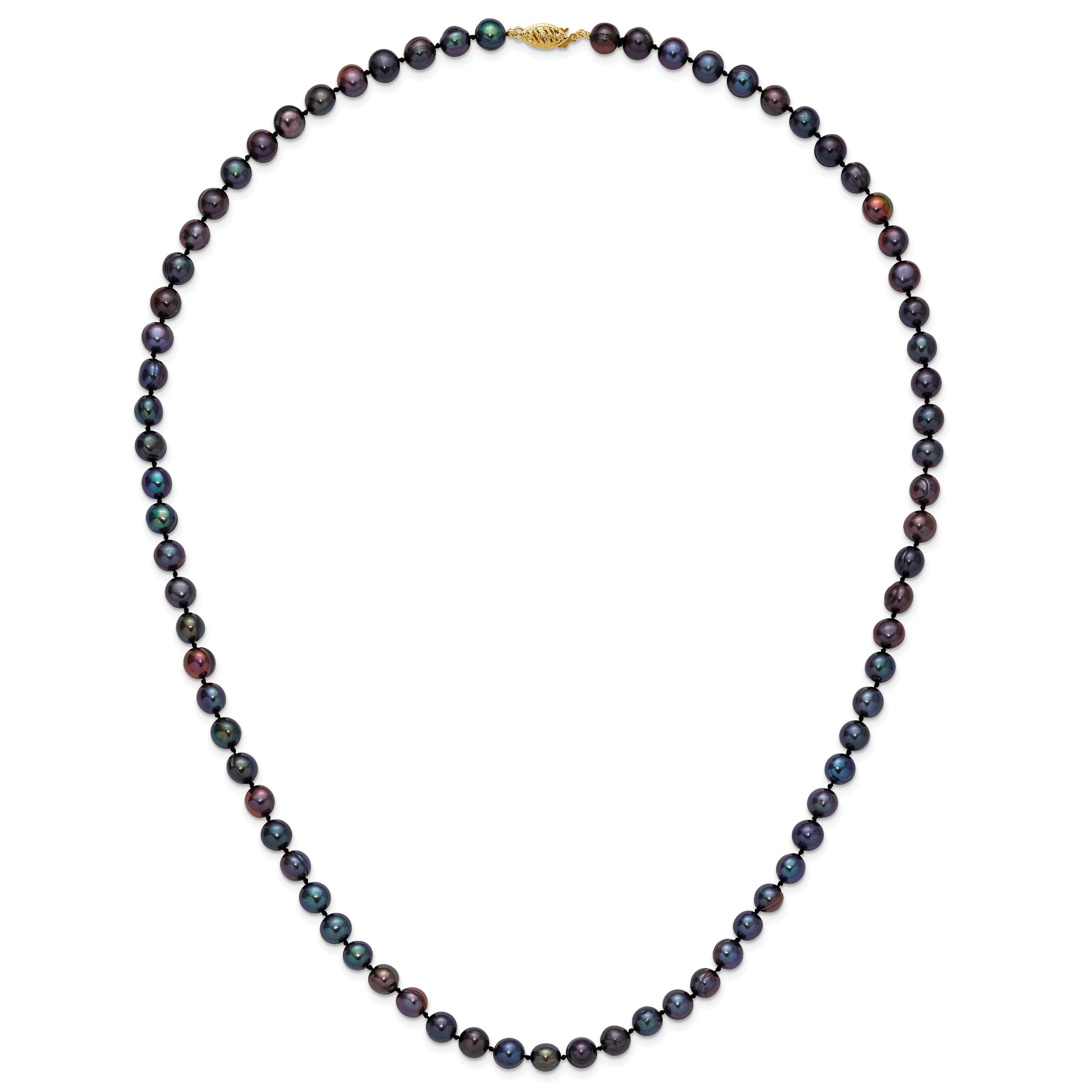 14k 6-7mm Black Near-Round Freshwater Cultured Pearl 24 inch Necklace