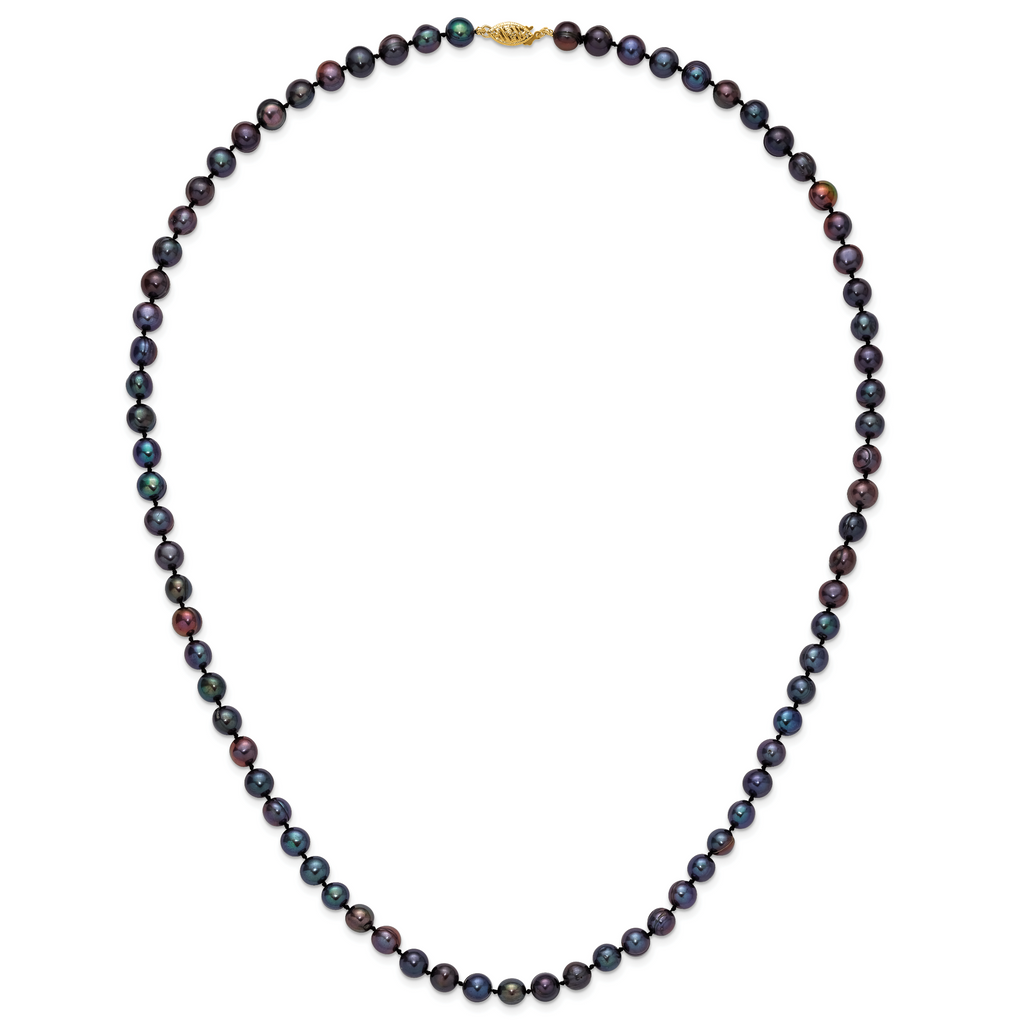 14k 6-7mm Black Near-Round Freshwater Cultured Pearl 24 inch Necklace