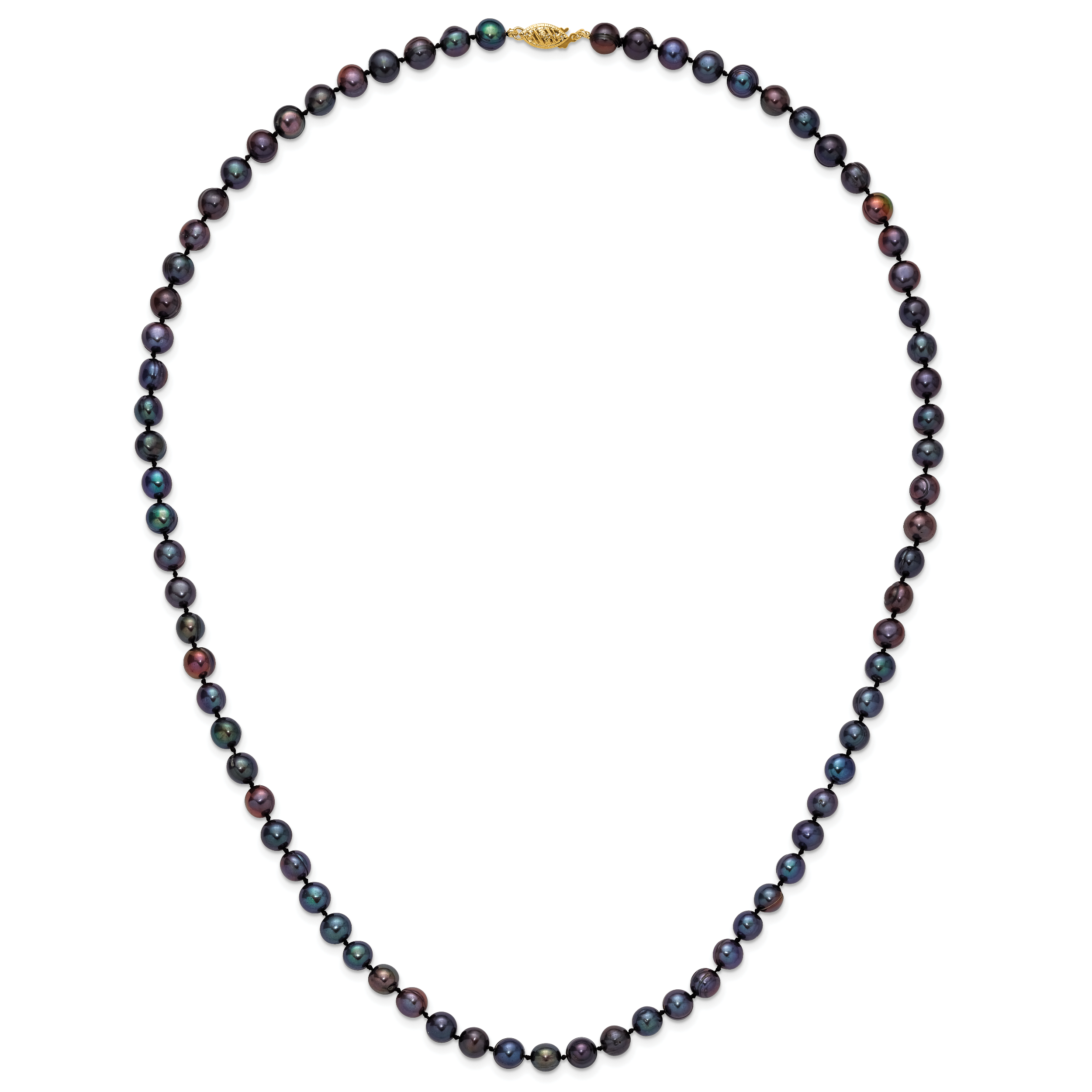 14k 6-7mm Black Near-Round Freshwater Cultured Pearl 24 inch Necklace