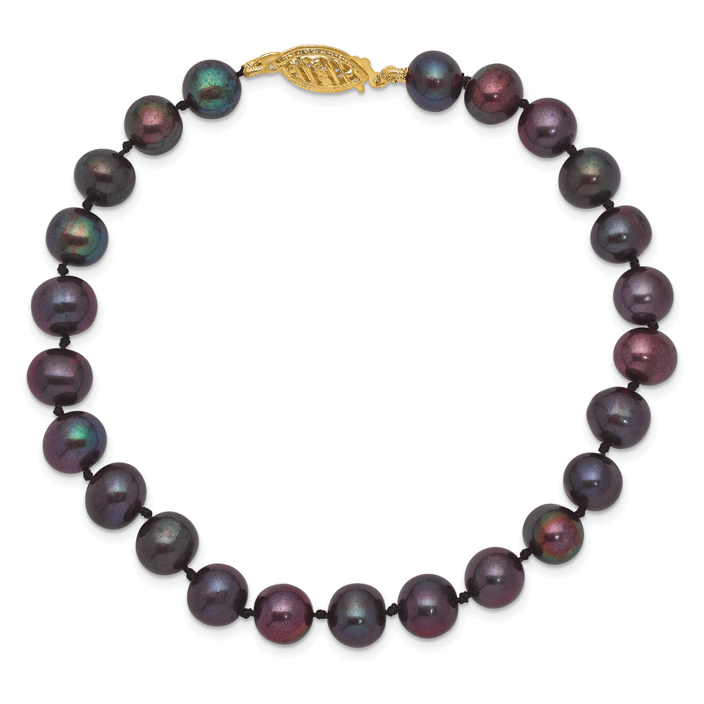 14k 6-7mm Black Near-Round Freshwater Cultured Pearl 7.5 inch Bracelet