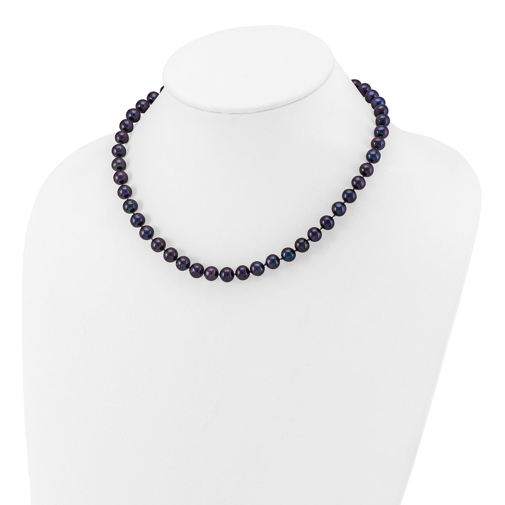 14k 7-8mm Black Near-Round Freshwater Cultured Pearl 16 inch Necklace - Sophia Jewelers