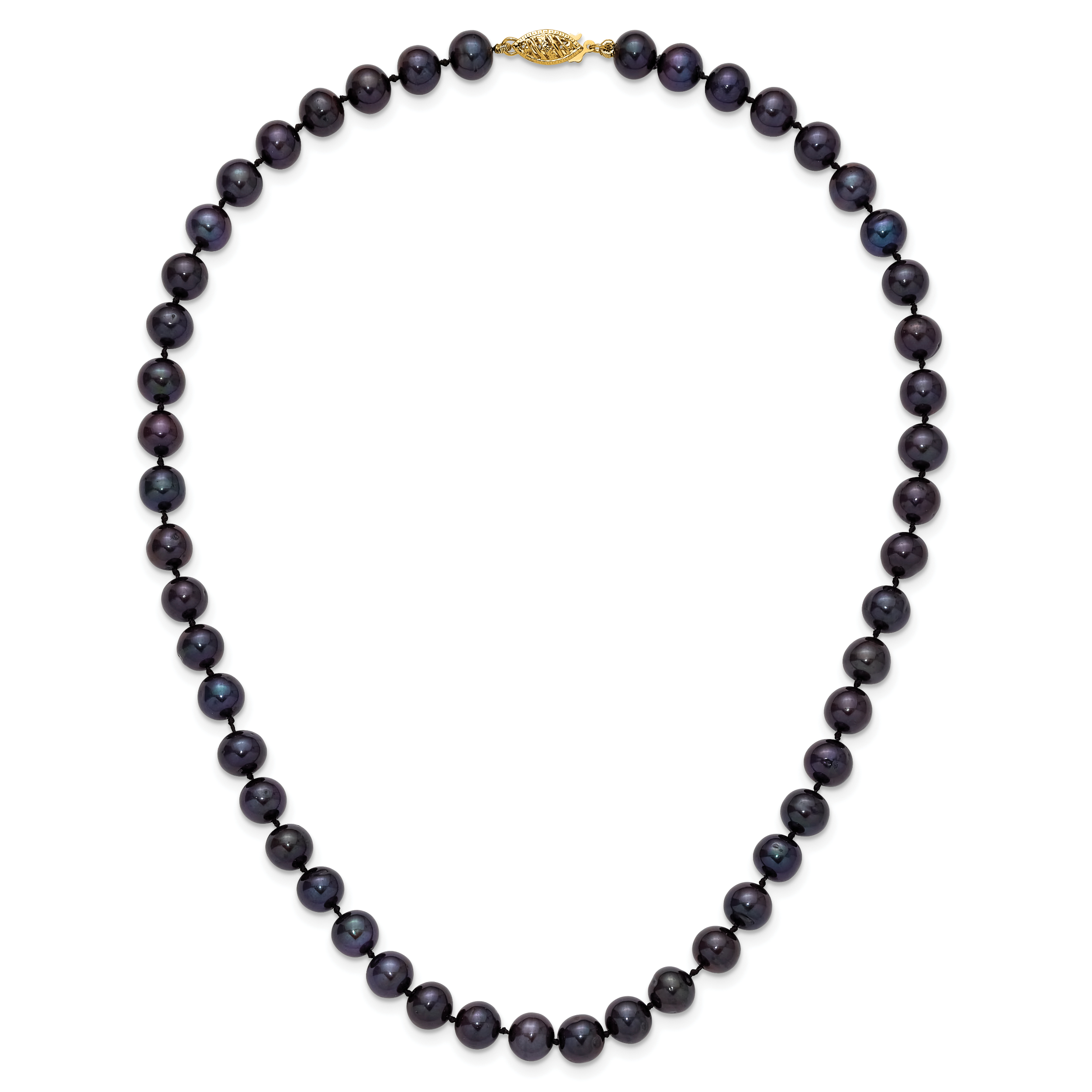 14k 7-8mm Black Near-Round Freshwater Cultured Pearl 16 inch Necklace - Sophia Jewelers