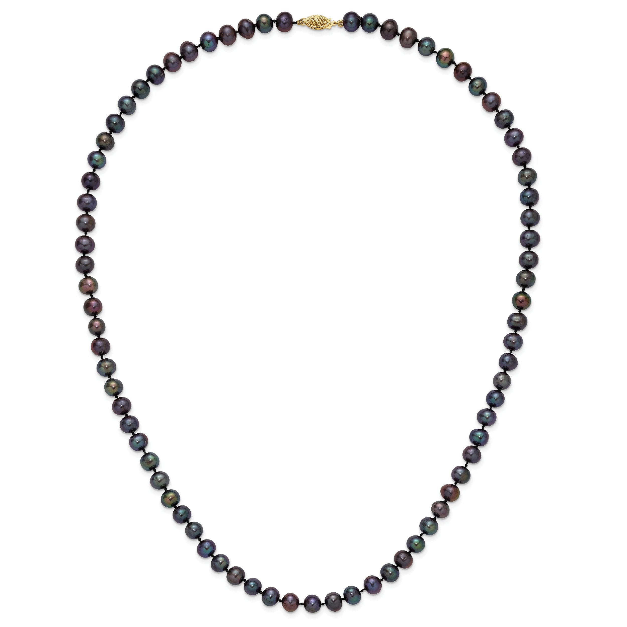 14k 7-8mm Black Near-Round Freshwater Cultured Pearl 24 inch Necklace