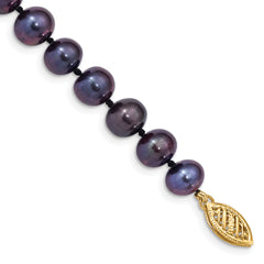 14k 7-8mm Black Near-Round Freshwater Cultured Pearl 7.5 inch Bracelet