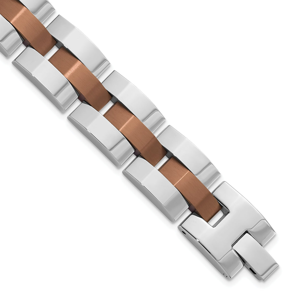 Men's Brown Link Bracelet in PVD-Plated Stainless Steel, 15mm - Sophia Jewelers Main image