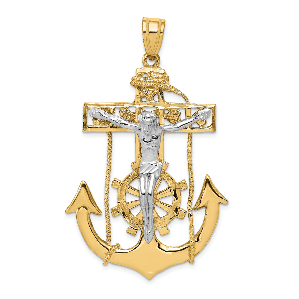 14k Two-tone Large Mariners Crucifix Pendant