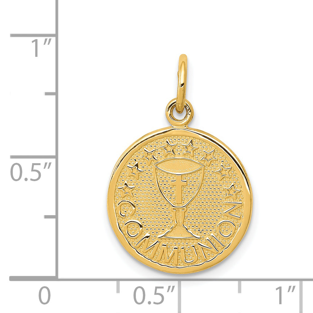 14K Yellow Gold Polished and Satin COMMUNION Round Disc Charm