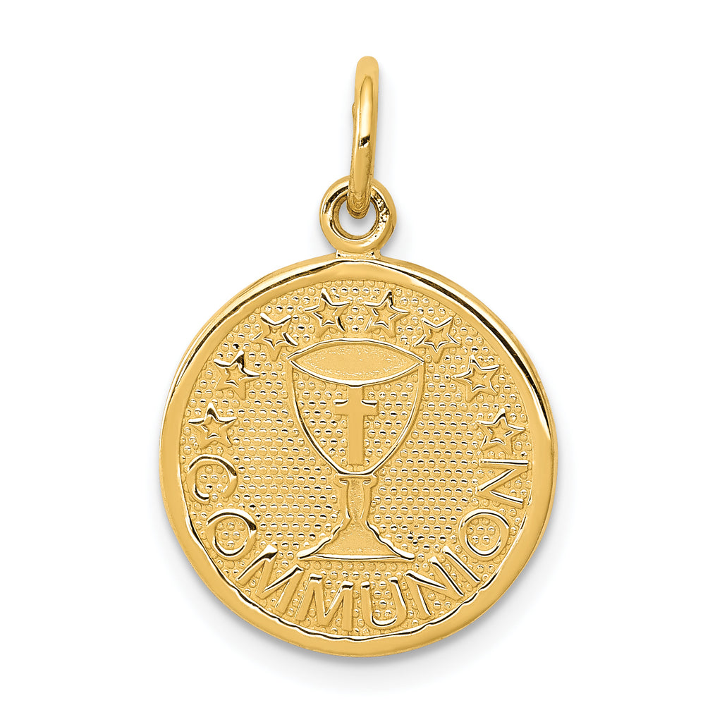14K Yellow Gold Polished and Satin COMMUNION Round Disc Charm
