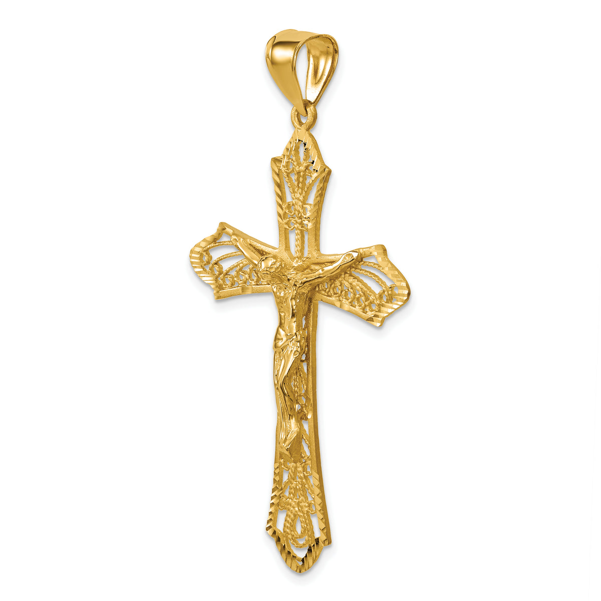 14K Satin Diamond-Cut Crucifix Pendant