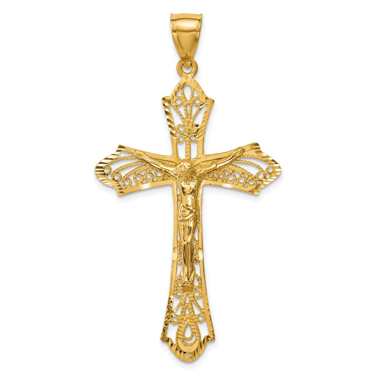 14K Satin Diamond-Cut Crucifix Pendant