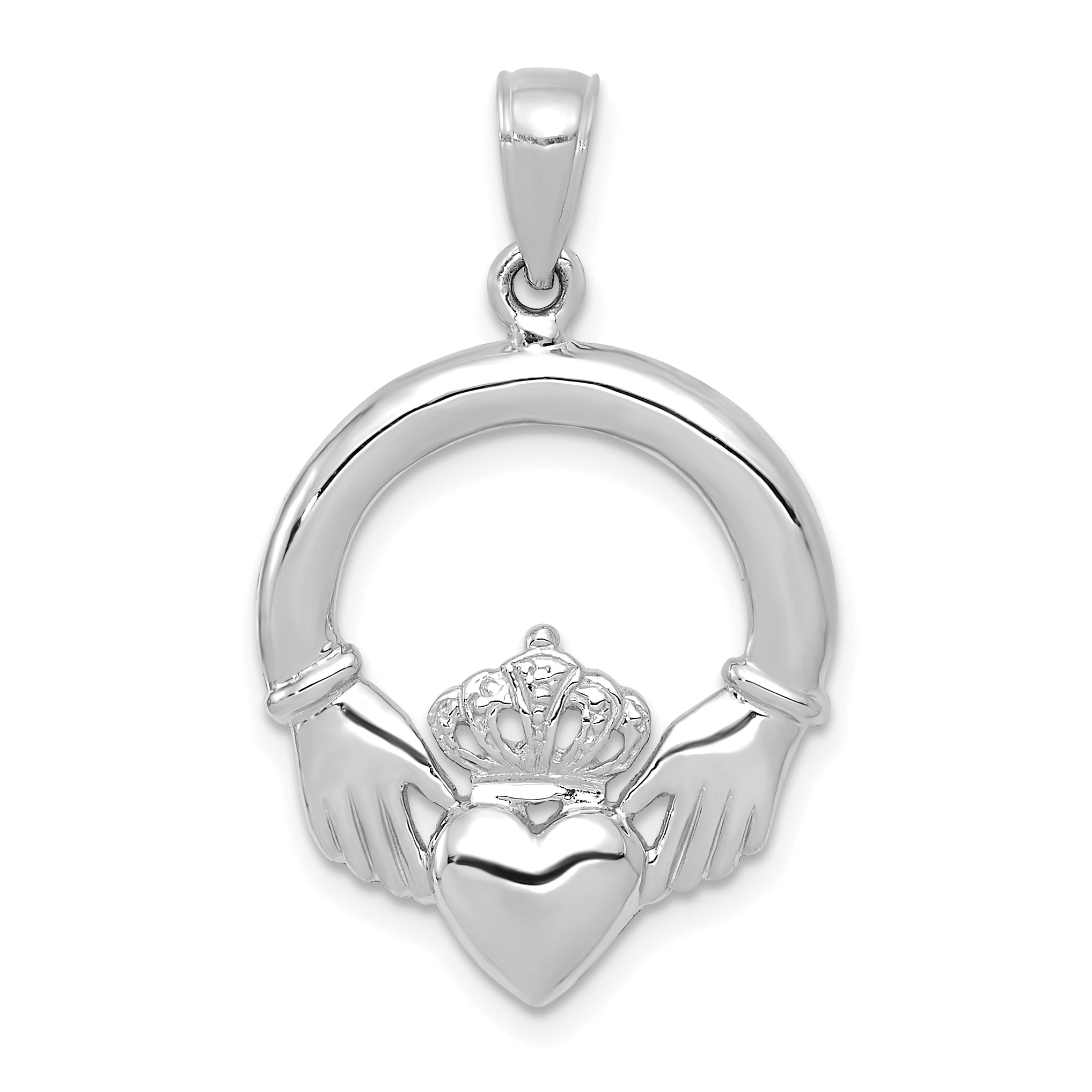 14k White Gold Polished Claddagh Pendant Main image