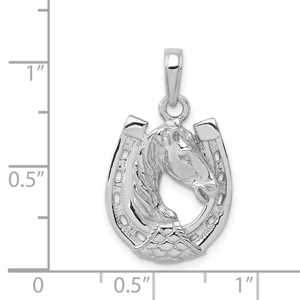 14k White Gold Solid Polished Horse Head in Horseshoe Pendant - Sophia Jewelers