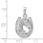 14k White Gold Solid Polished Horse Head in Horseshoe Pendant - Sophia Jewelers